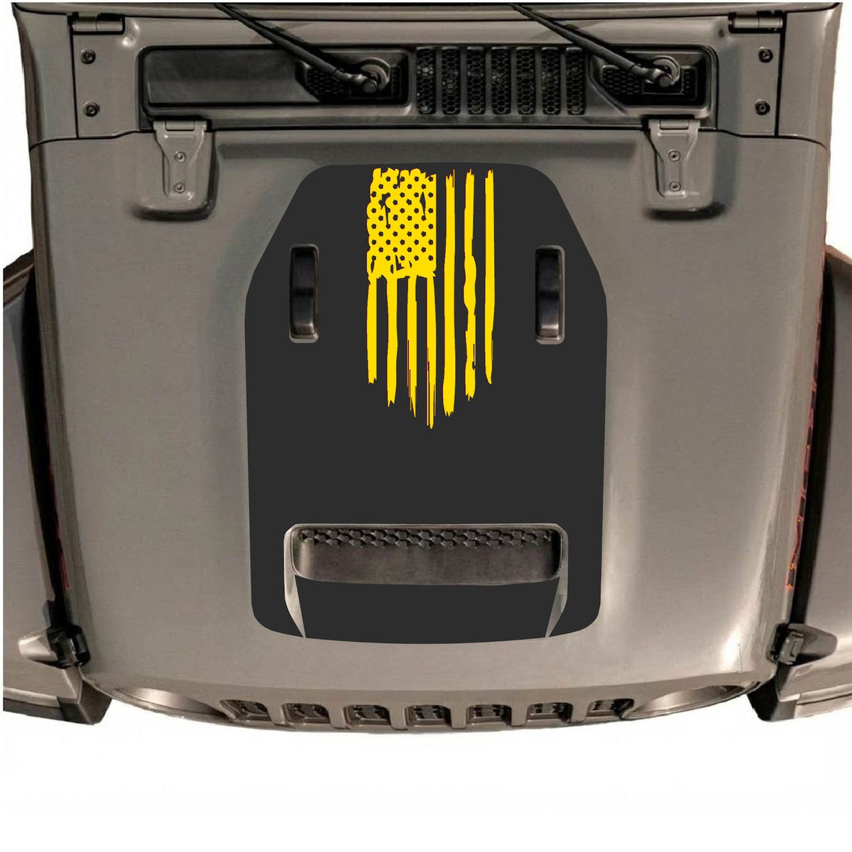 CarCode Jeep Wrangler JL/JLU Rubicon 392 and Gladiator Mojave hood decal, style #32, black graphic design on vehicle hood