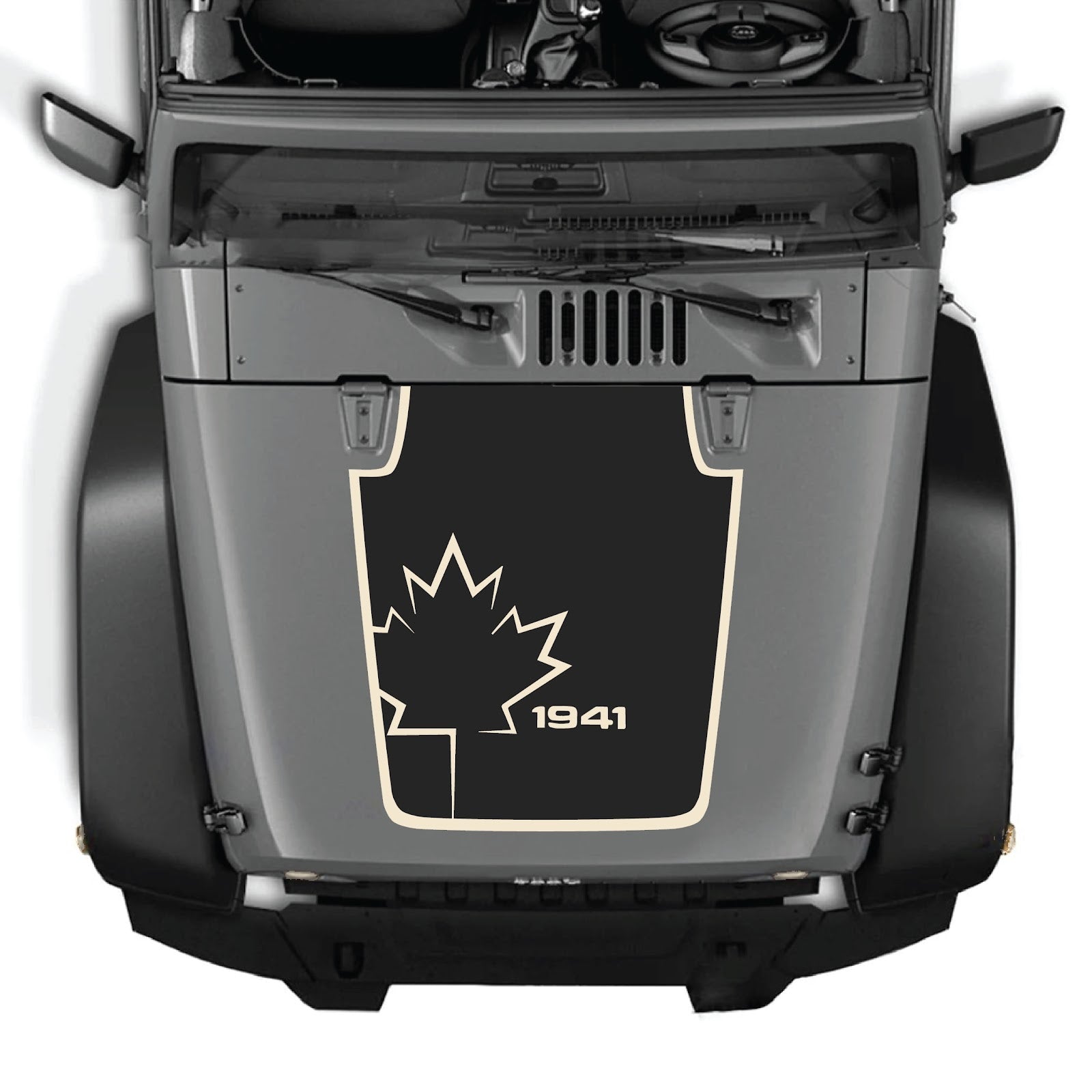 CarCode hood decal for Jeep Wrangler JK/JKU 2007-2018, Style #18, shown on a vehicle's hood in the image.