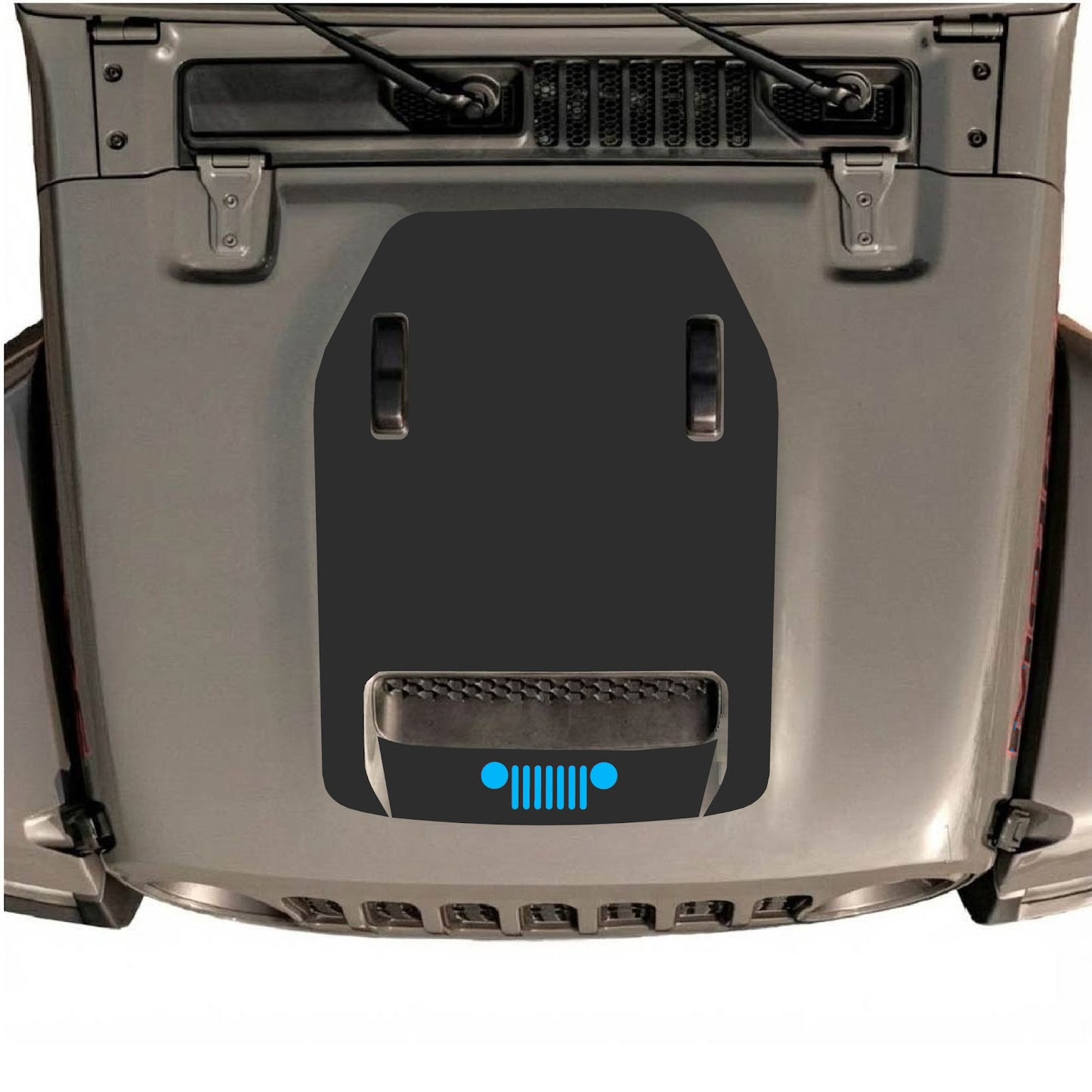 Jeep Wrangler JL/JLU Rubicon 392 or JT Gladiator Mojave hood decal by CarCode, style #62, shown on vehicle hood.