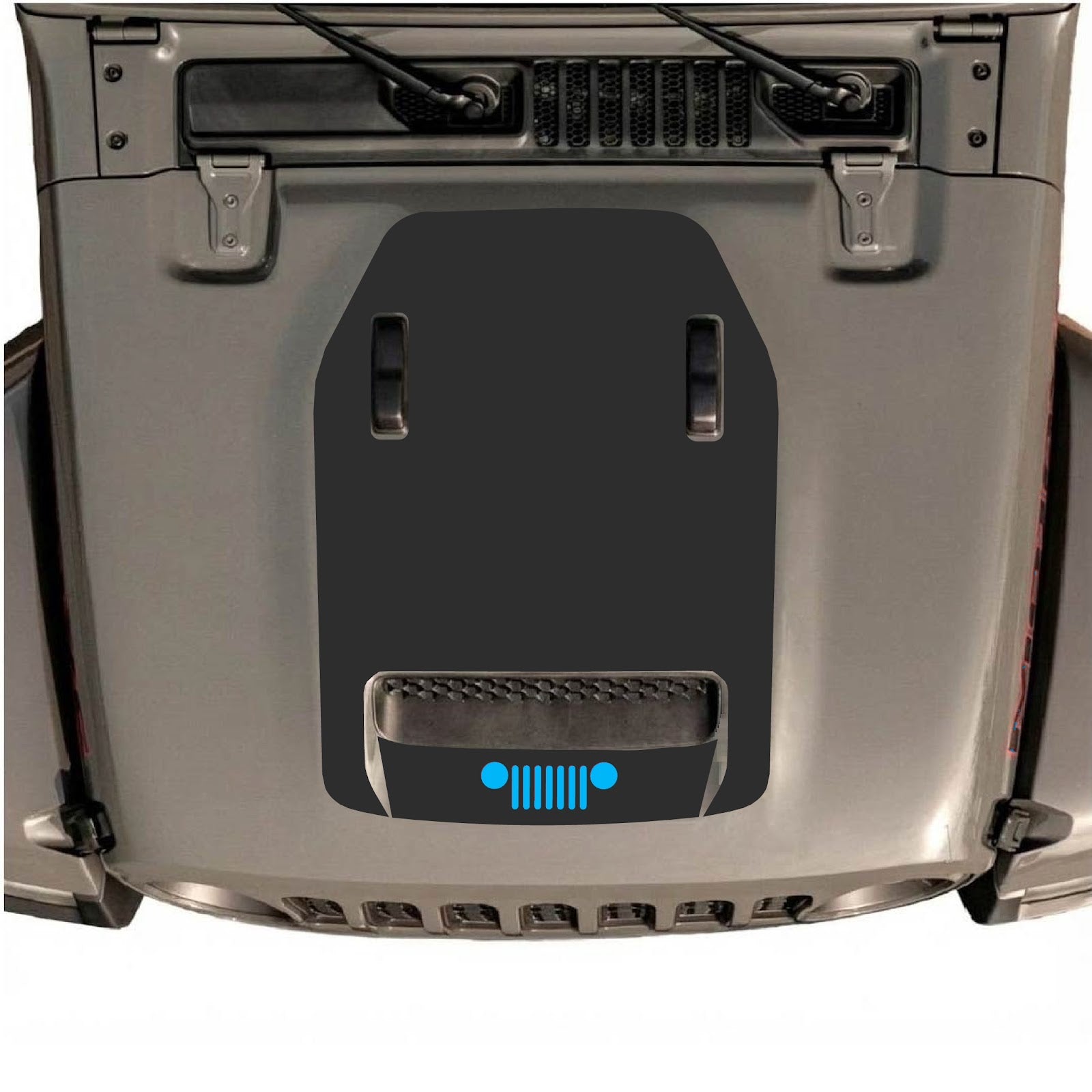 Jeep Wrangler JL/JLU Rubicon 392 or JT Gladiator Mojave hood decal by CarCode, style #62, shown on vehicle hood.