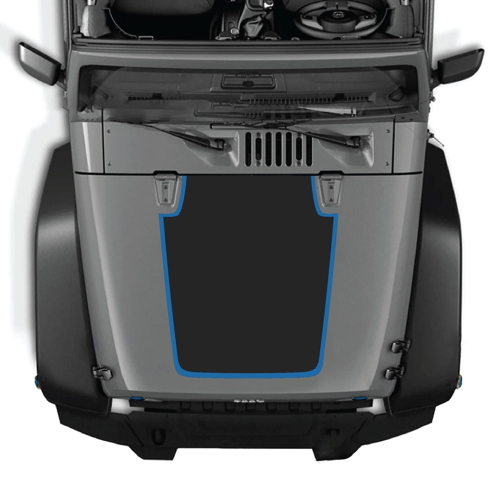 Black Jeep Wrangler hood decal with style #61 by CarCode, designed for Jeep JK and JKU models from 2007 to 2018.