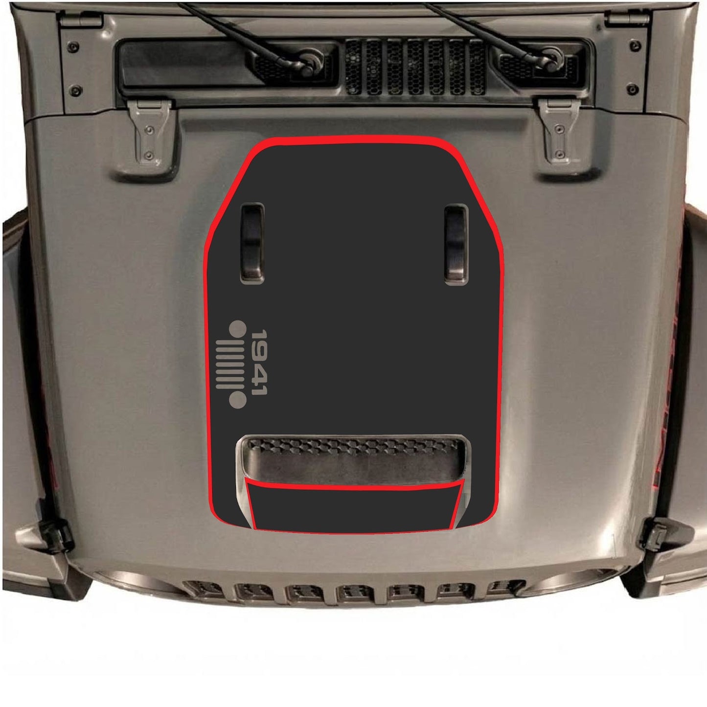 CarCode hood decal for Jeep Wrangler JL/JLU Rubicon 392 and JT Gladiator Mojave 2020-2026, style #94, shown on vehicle hood.