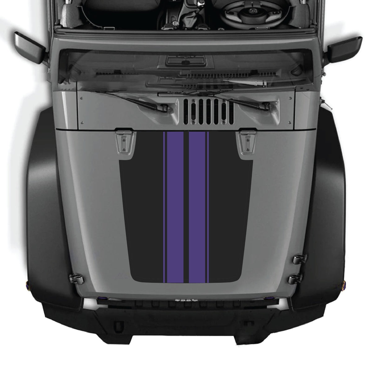CarCode Jeep Wrangler JK/JKU hood decal Style #43, black graphic sticker applied on vehicle's hood, enhances exterior look.