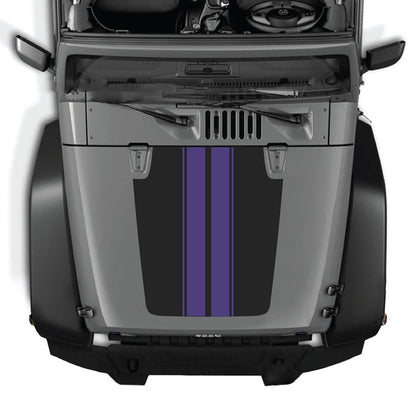 CarCode Jeep Wrangler JK/JKU hood decal Style #43, black graphic sticker applied on vehicle's hood, enhances exterior look.