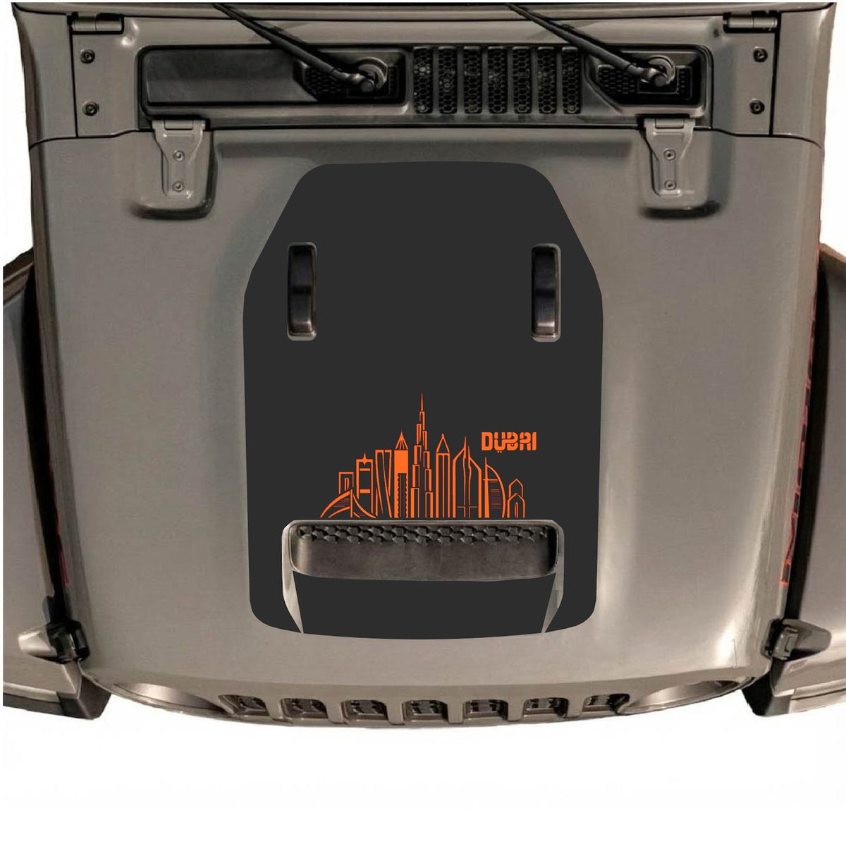 Autocollant de capot CarCode pour Jeep Wrangler JL/JLU Rubicon 392 ou Gladiator Mojave, style #14, noir, au design graphique audacieux.
