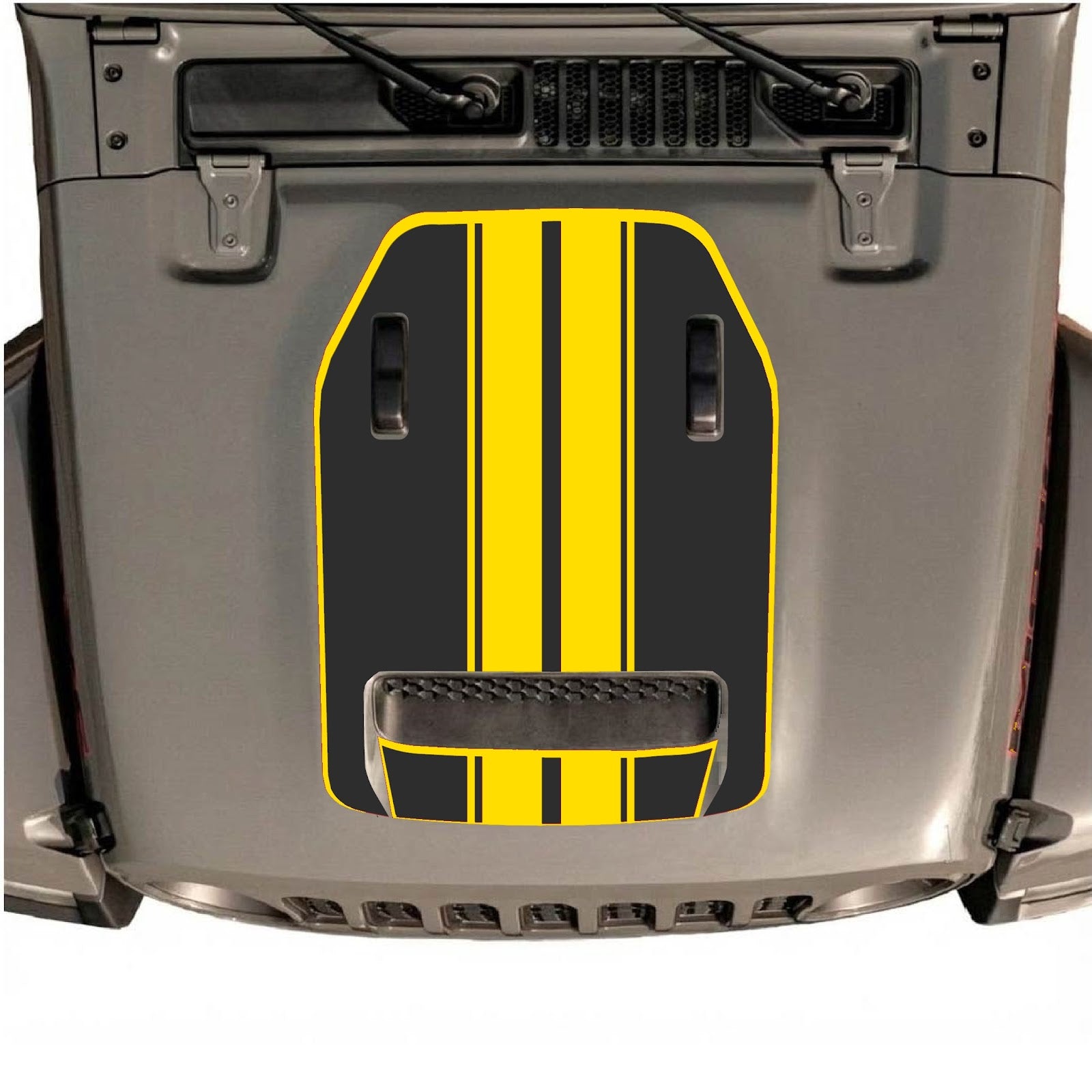 CarCode hood decal for Jeep Wrangler JL/JLU Rubicon 392 and JT Gladiator Mojave 2020-2026, style #11, shown on vehicle hood.