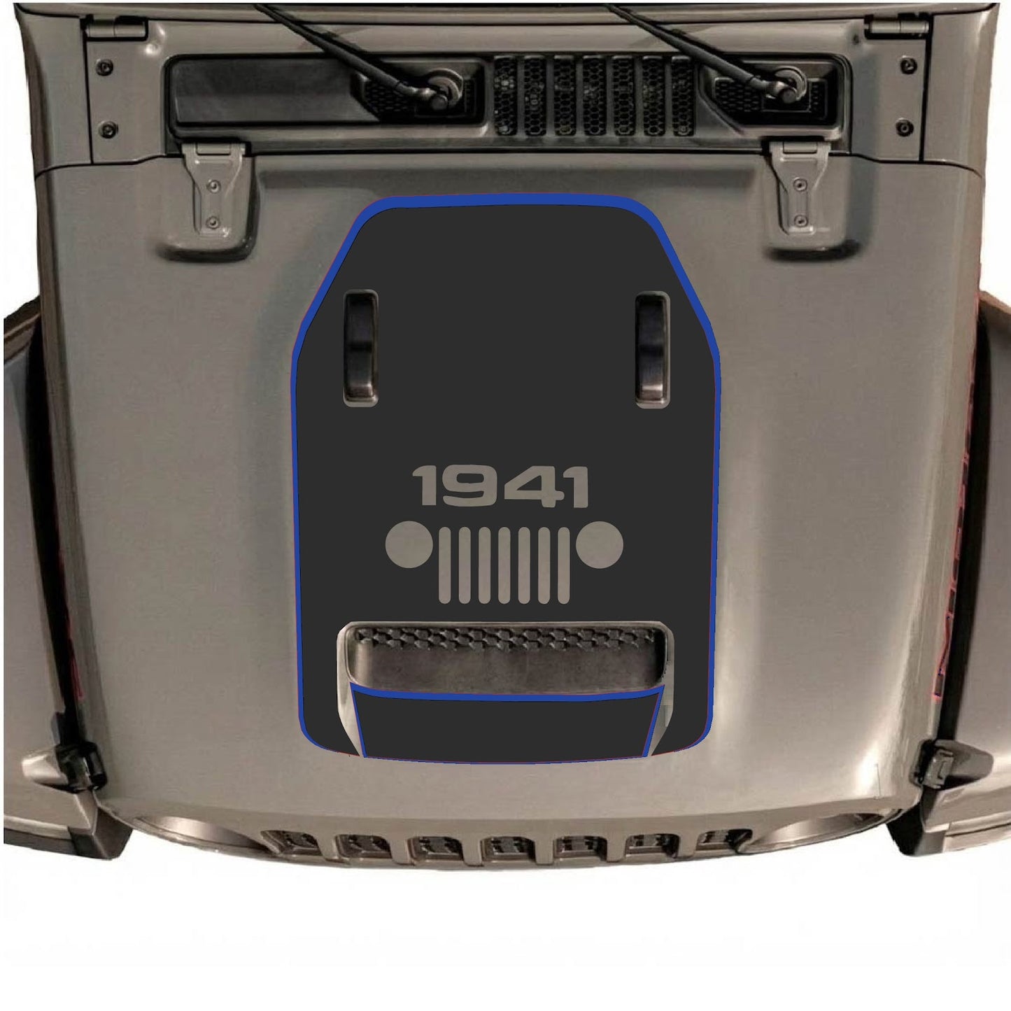 Jeep Wrangler JL/JLU Rubicon 392 or Gladiator Mojave hood decal by CarCode, style #92, in black with bold graphic design.