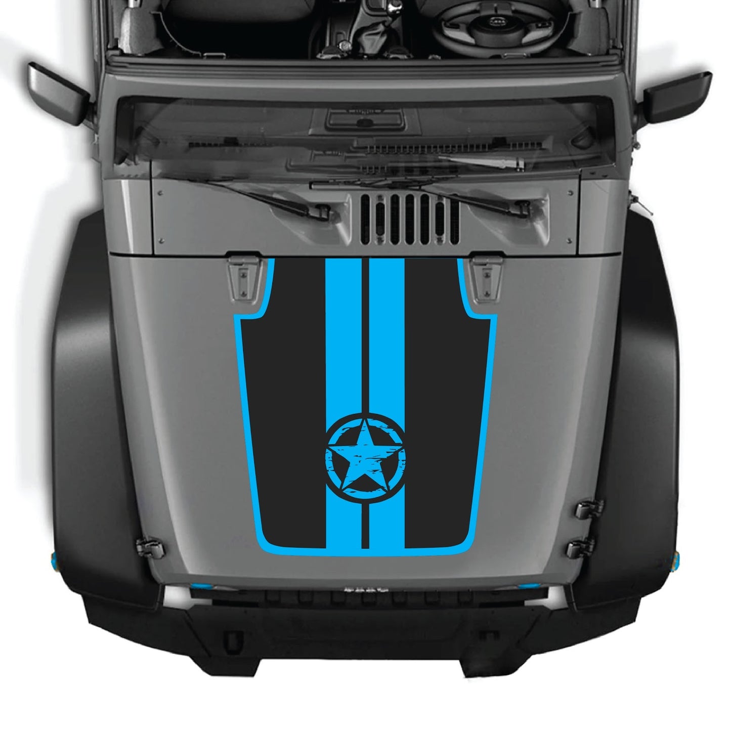 CarCode Jeep Wrangler JK/JKU hood decal Style #42, black vinyl sticker with bold design on vehicle hood.