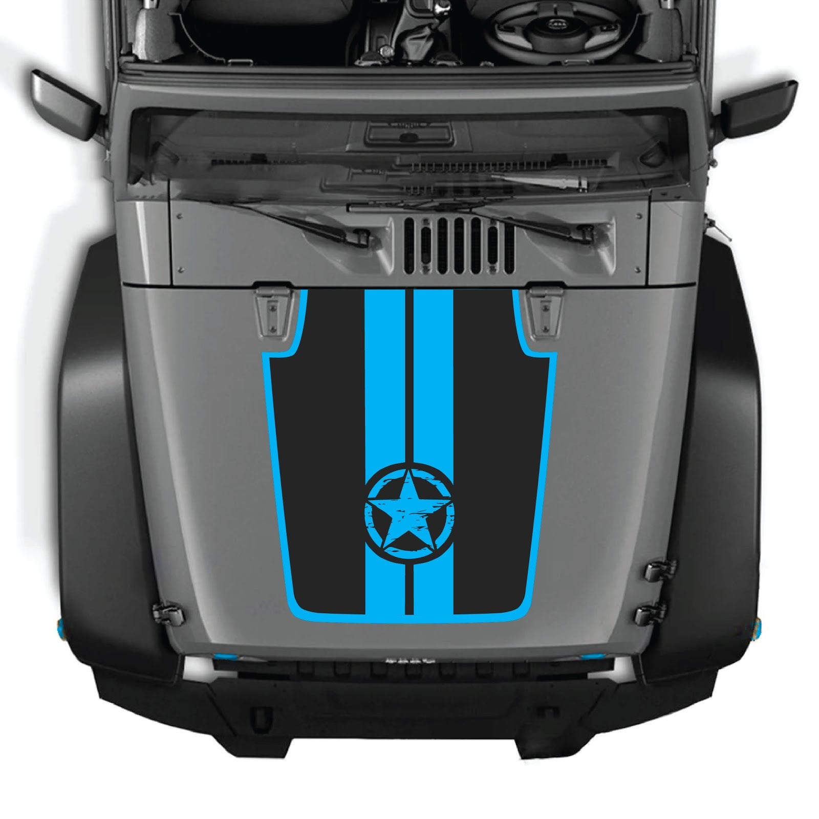 CarCode Jeep Wrangler JK/JKU hood decal Style #42, black vinyl sticker with bold design on vehicle hood.