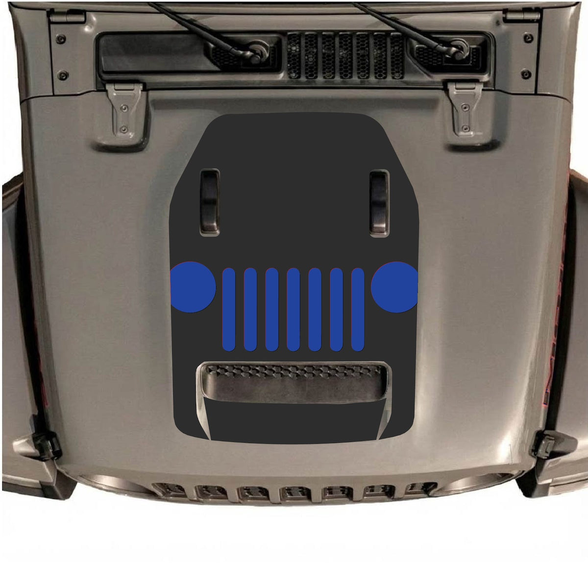 CarCode hood decal for Jeep Wrangler JL/JLU Rubicon 392 and JT Gladiator Mojave, style #04, in black with graphic design.
