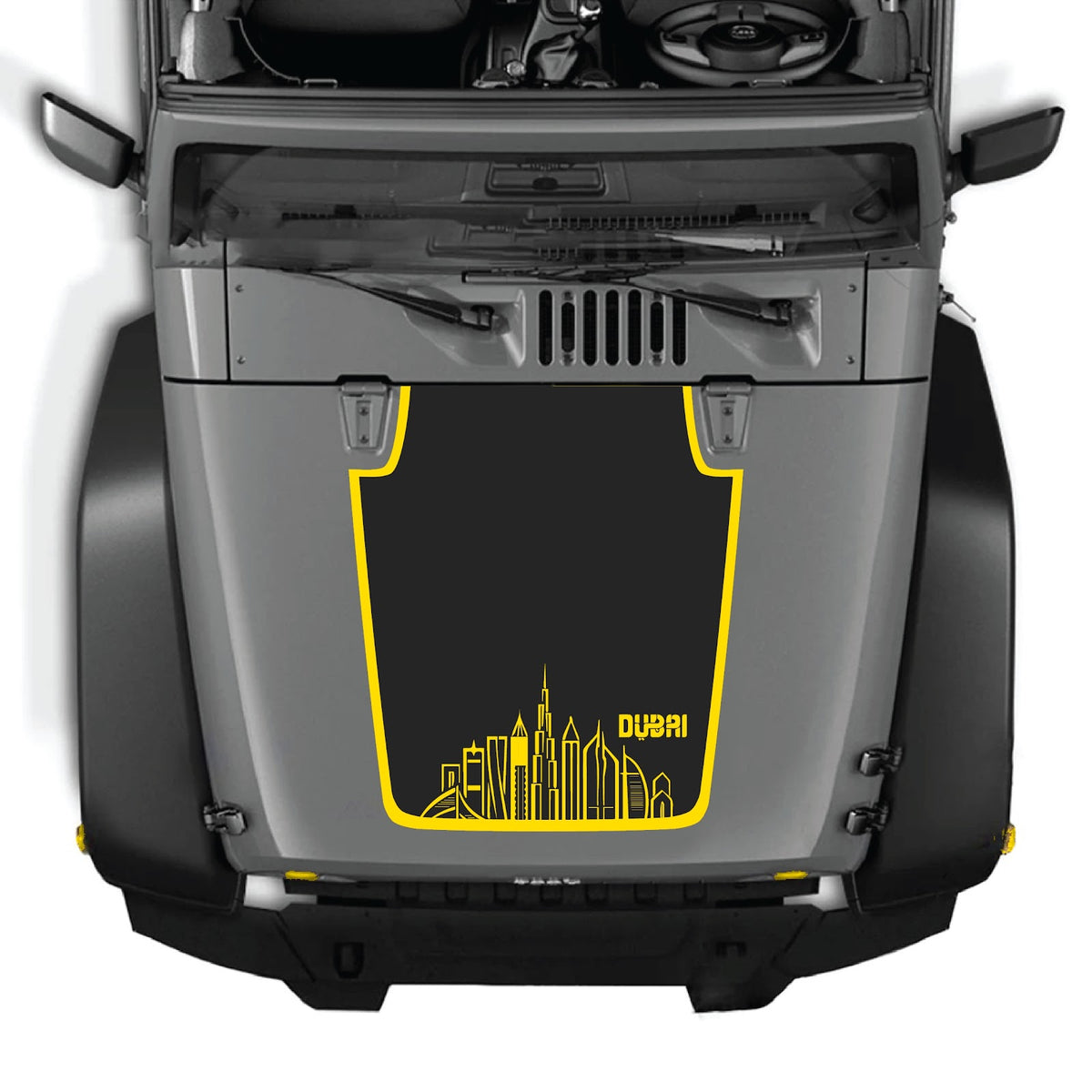 Jeep Wrangler JK/JKU hood decal by CarCode, style #24, black graphic design on vehicle hood for 2007-2018 models.