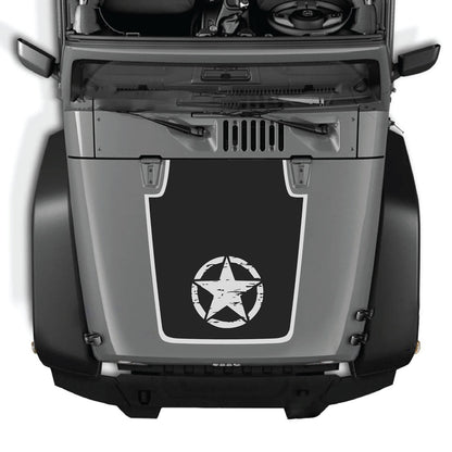 Jeep Wrangler JK/JKU hood decal by CarCode, style #21, in black with bold graphic design on silver background