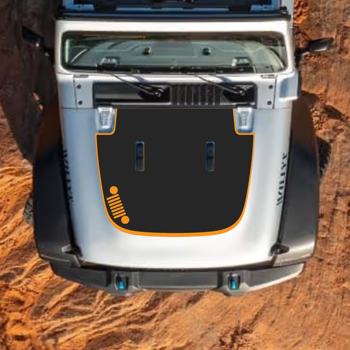CarCode hood decal for Jeep Wrangler JL and Gladiator JT, stylish standard hood graphic in style #38 on vehicle hood.