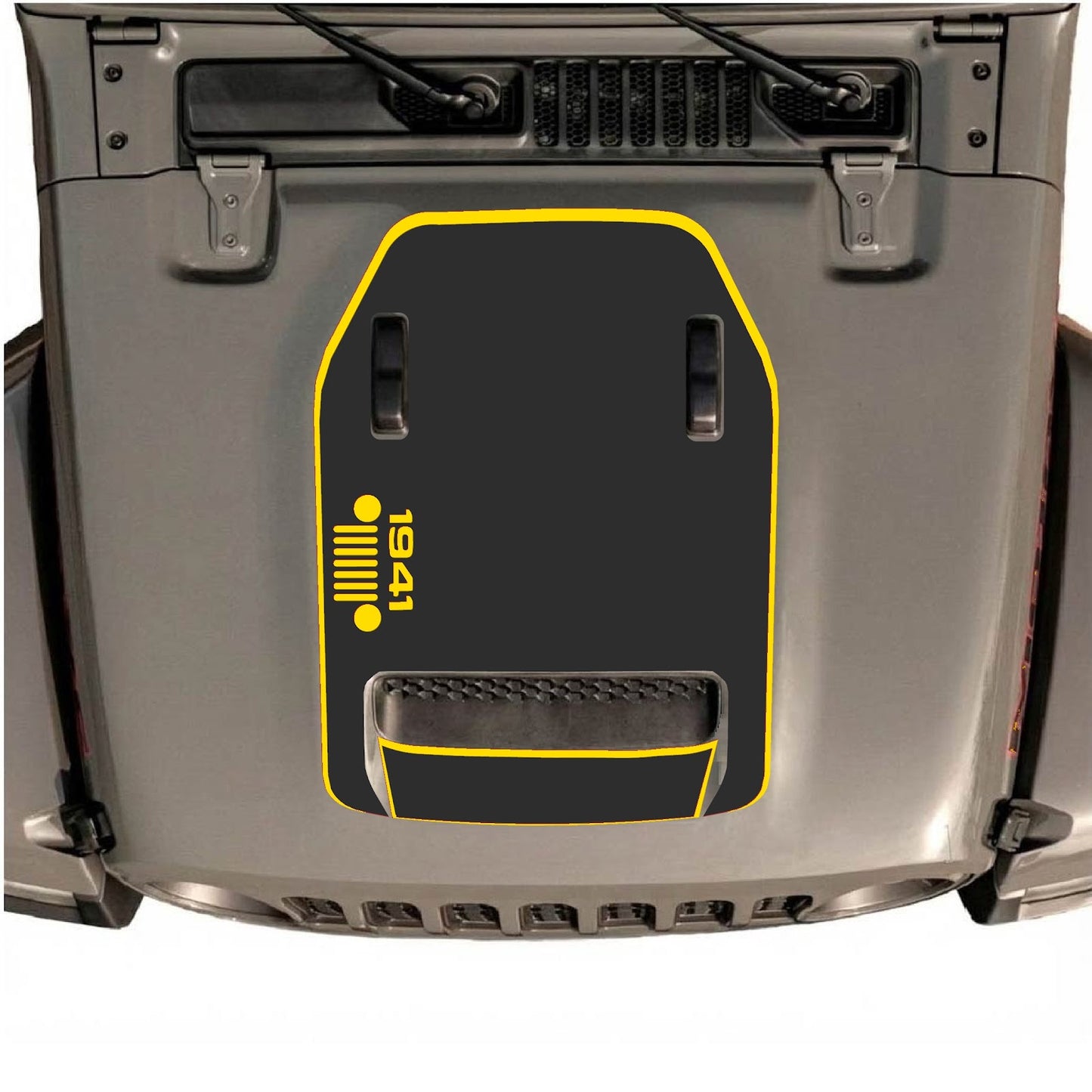 CarCode hood decal for Jeep Wrangler JL/JLU Rubicon 392 and JT Gladiator Mojave 2020-2026, style #51, shown on vehicle hood.