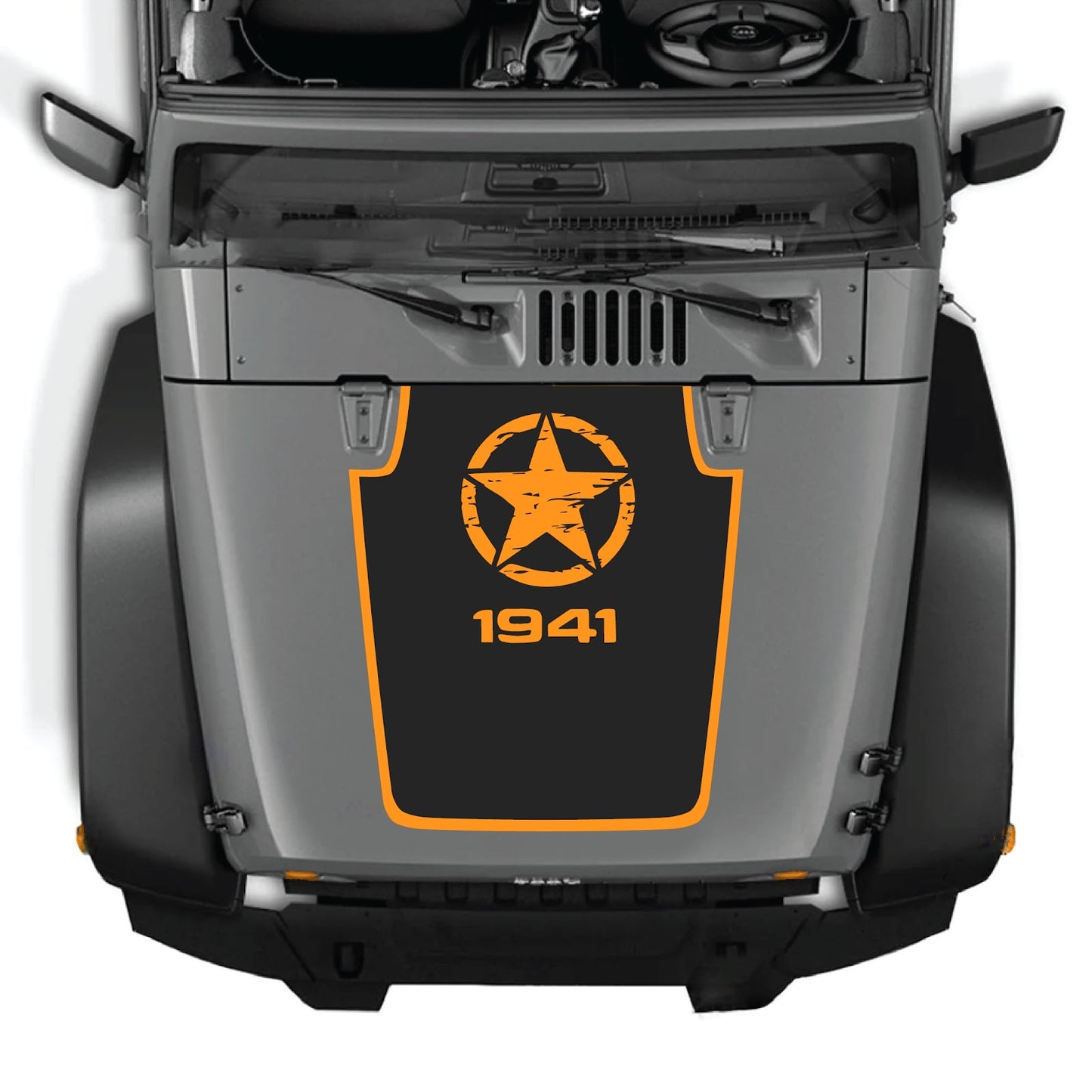 CarCode hood decal for Jeep Wrangler JK/JKU 2007-2018, Style #47, showing the black decal design on a vehicle hood