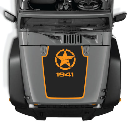 CarCode hood decal for Jeep Wrangler JK/JKU 2007-2018, Style #47, showing the black decal design on a vehicle hood