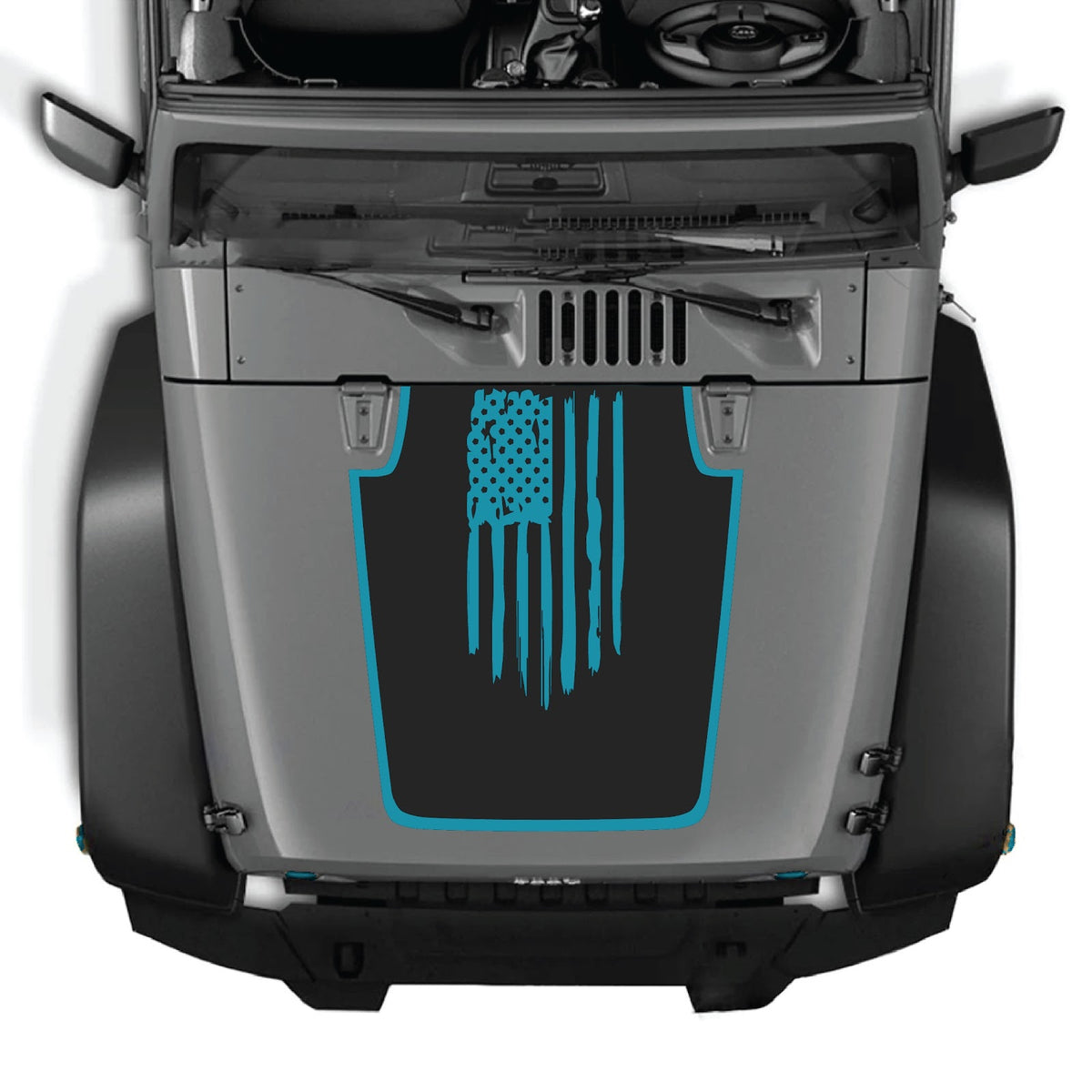 CarCode Jeep Wrangler JK/JKU hood decal Style #05 in black, applied on the vehicle's hood with a sleek design.