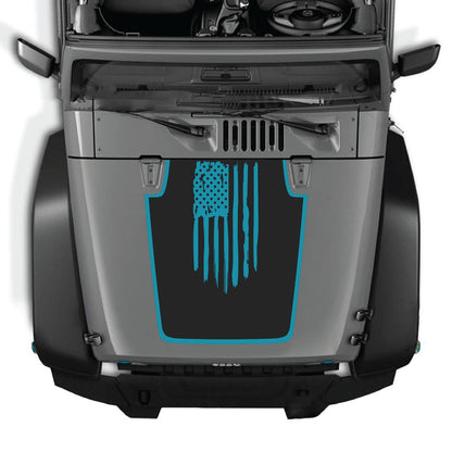 CarCode Jeep Wrangler JK/JKU hood decal Style #05 in black, applied on the vehicle's hood with a sleek design.