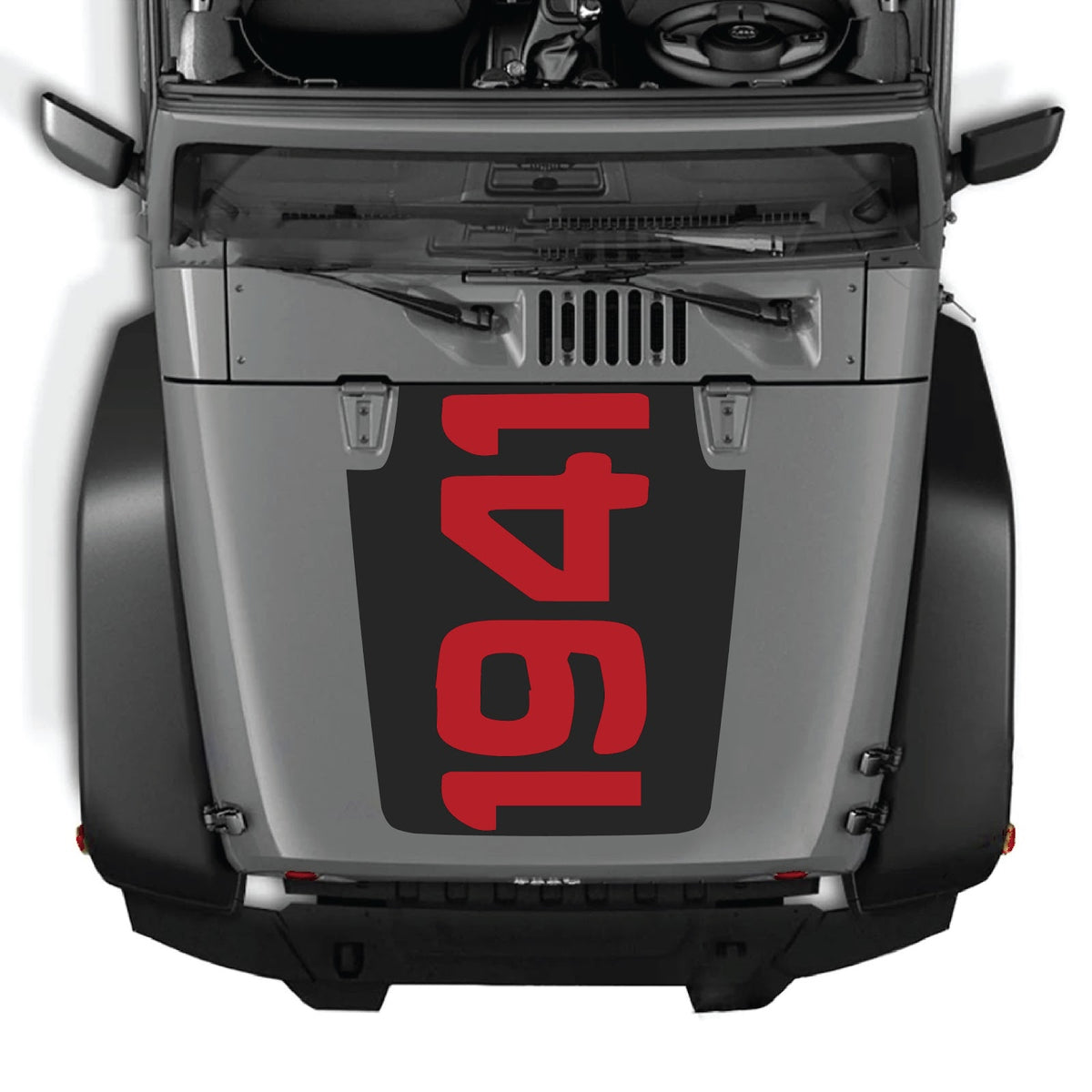 CarCode hood decal for Jeep Wrangler JK/JKU 2007-2018, Style #48, black and white graphic design on the vehicle's hood