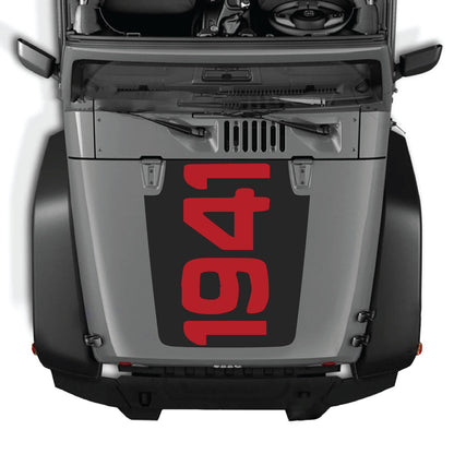 CarCode hood decal for Jeep Wrangler JK/JKU 2007-2018, Style #48, black and white graphic design on the vehicle's hood