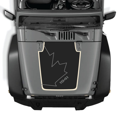 CarCode hood decal for Jeep Wrangler JK/JKU 2007-2018, style #70, black graphic design on the vehicle's hood.
