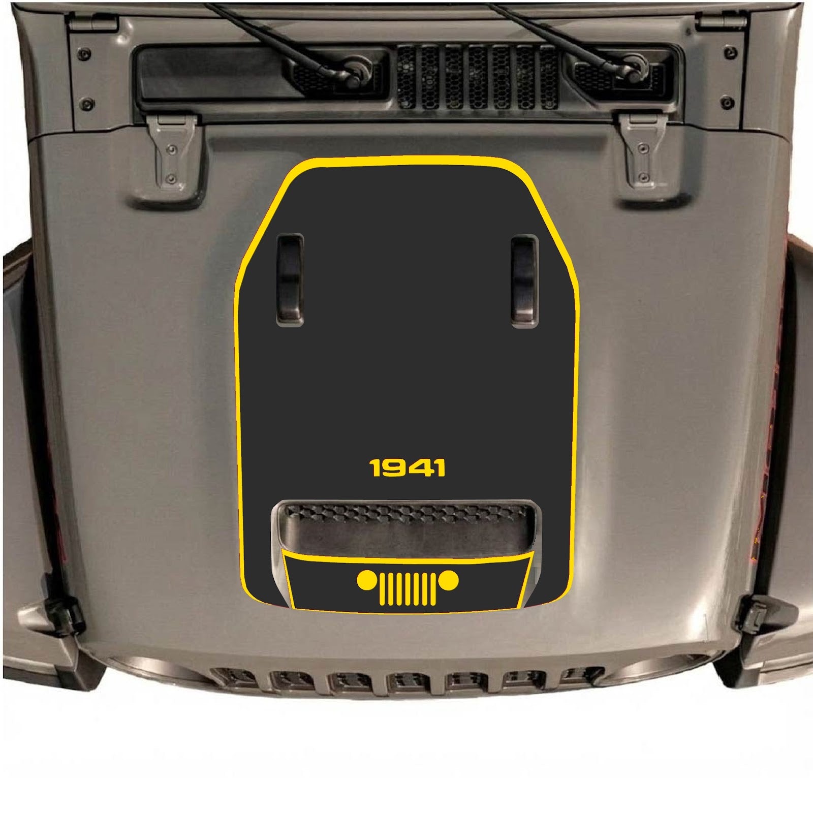 Jeep Wrangler JL/JLU Rubicon 392 or Gladiator Mojave hood decal by CarCode, style #59, shown on vehicle hood