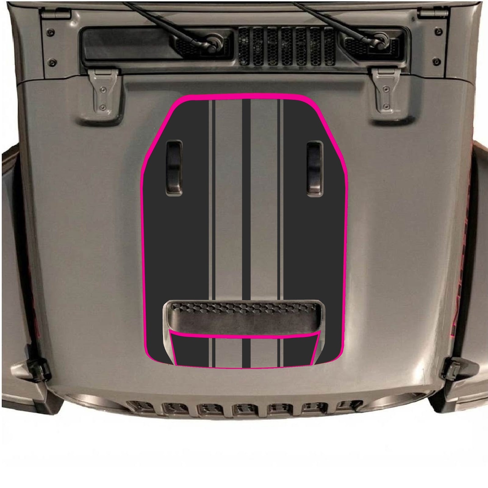 CarCode hood decal for Jeep Wrangler JL/JLU Rubicon 392 and JT Gladiator Mojave 2020-2026, style #74, shown on vehicle hood