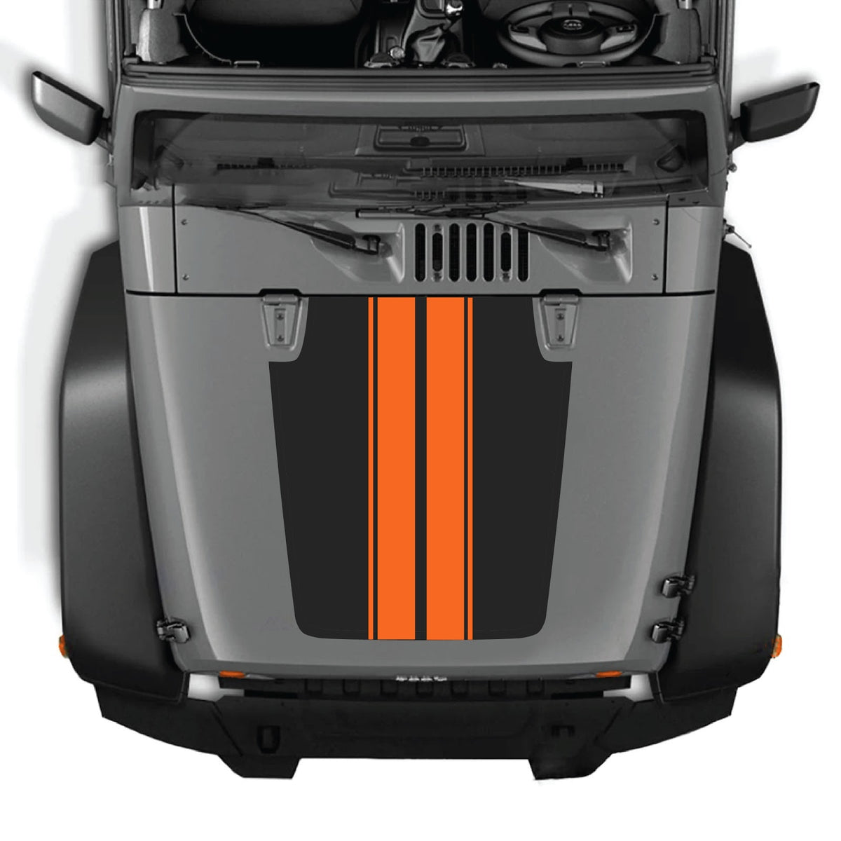 CarCode Jeep Wrangler JK/JKU hood decal Style #43, black graphic sticker on vehicle hood for 2007-2018 models.