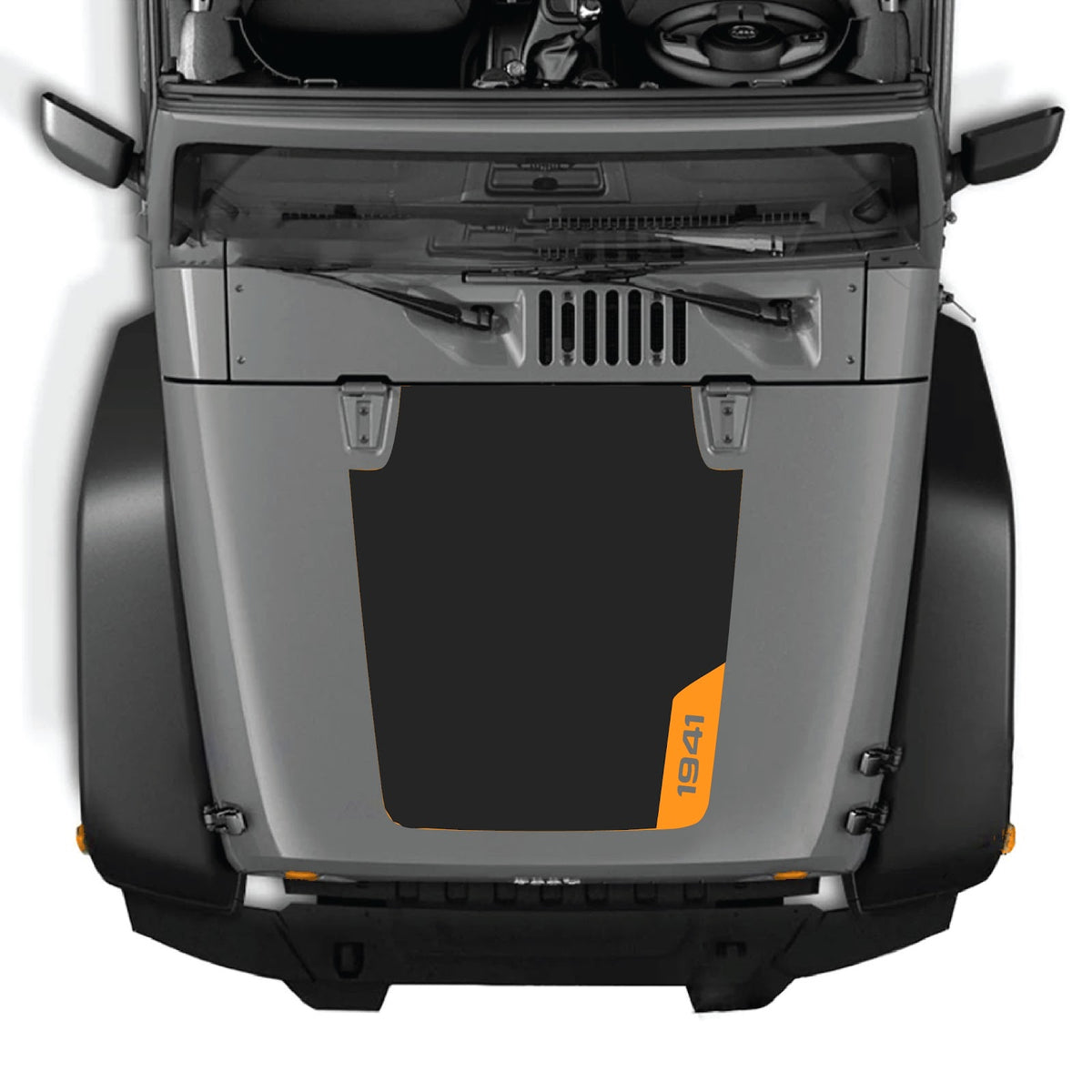 CarCode hood decal for Jeep Wrangler JK/JKU 2007-2018, style #83, featuring a bold graphic design on the hood of the vehicle.