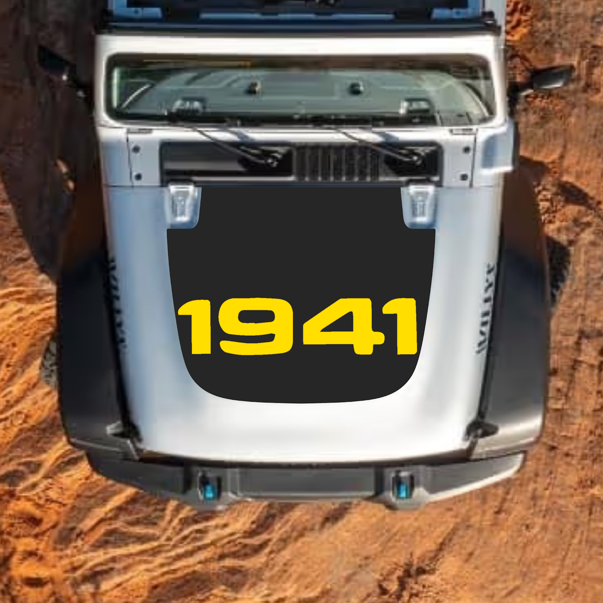 CarCode hood decal for Jeep Wrangler JL, JLU, Gladiator JT, style #04, black and white graphic decal on vehicle hood