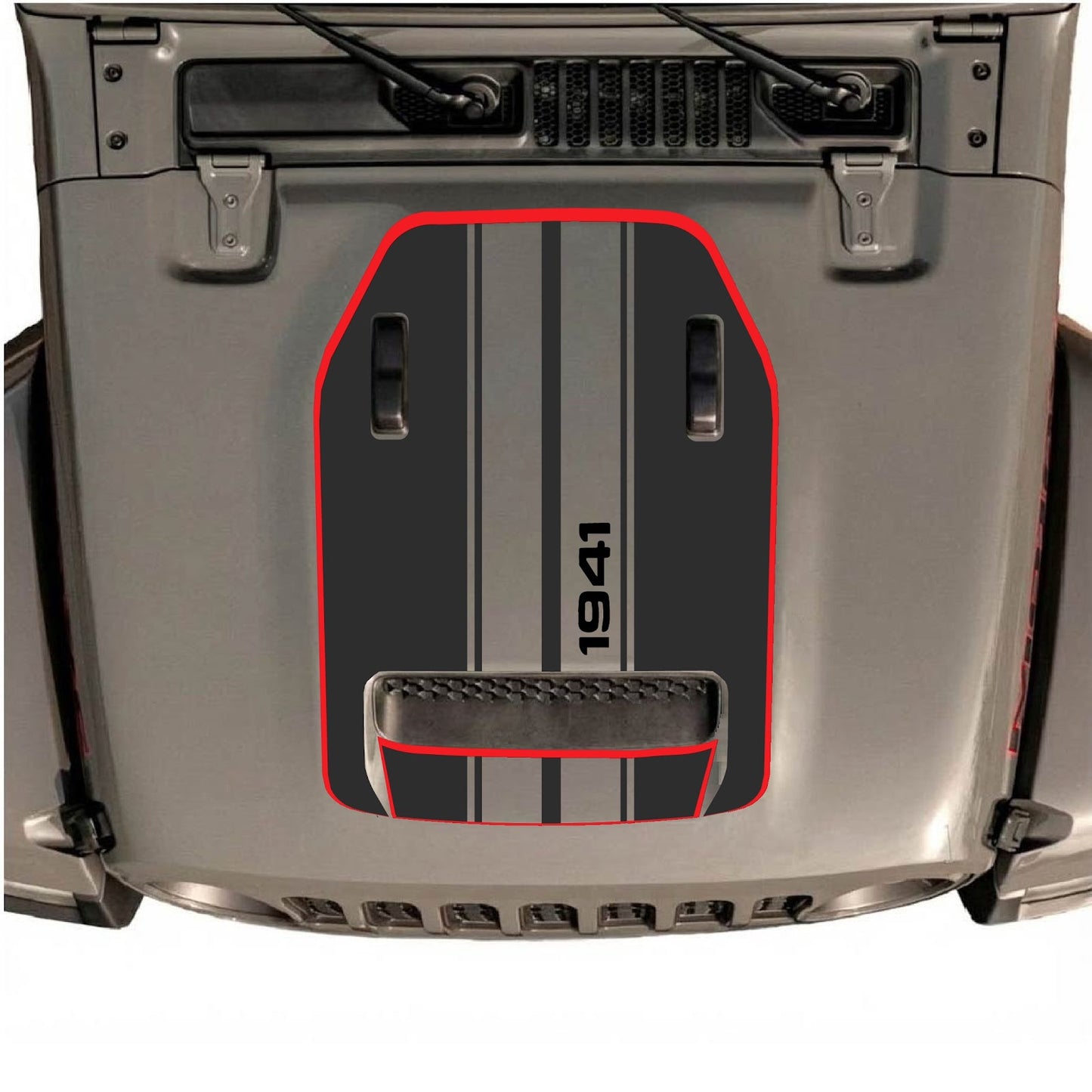 CarCode hood decal for Jeep Wrangler JL/JLU Rubicon 392 and JT Gladiator Mojave 2020-2026, stylish decal design on hood surface.