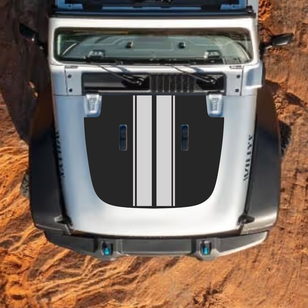 CarCode hood decal for Jeep Wrangler JL and Gladiator JT, stylish standard hood graphic in style #49 showing bold design details.
