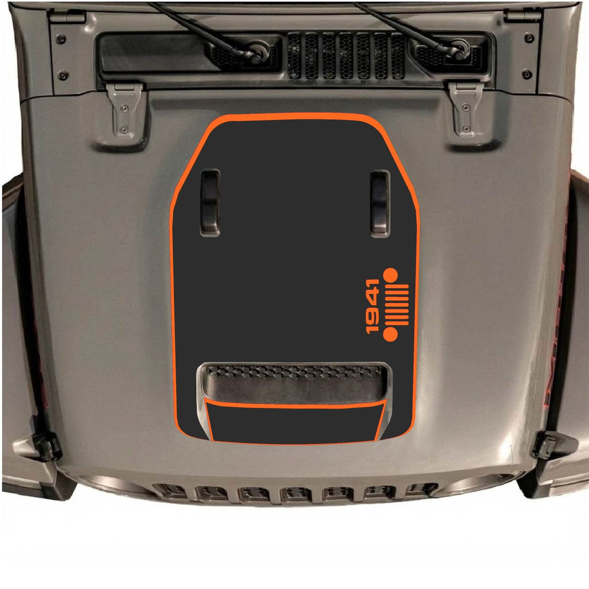 CarCode hood decal for Jeep Wrangler JL/JLU Rubicon 392 and JT Gladiator Mojave, style #55, shown on vehicle hood.