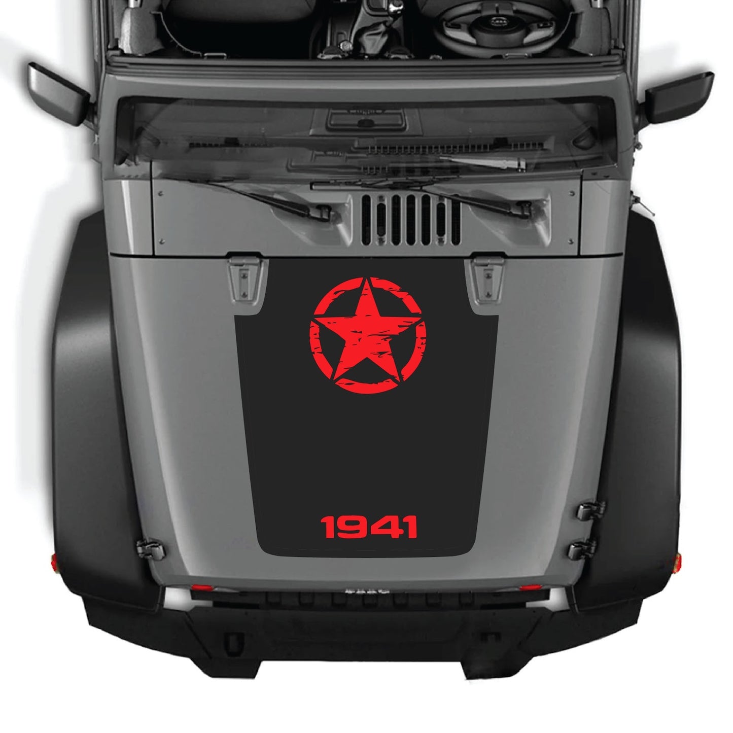 Jeep Wrangler JK/JKU hood decal by CarCode, Style #64, featuring bold black graphic design on hood of 2007-2018 model.