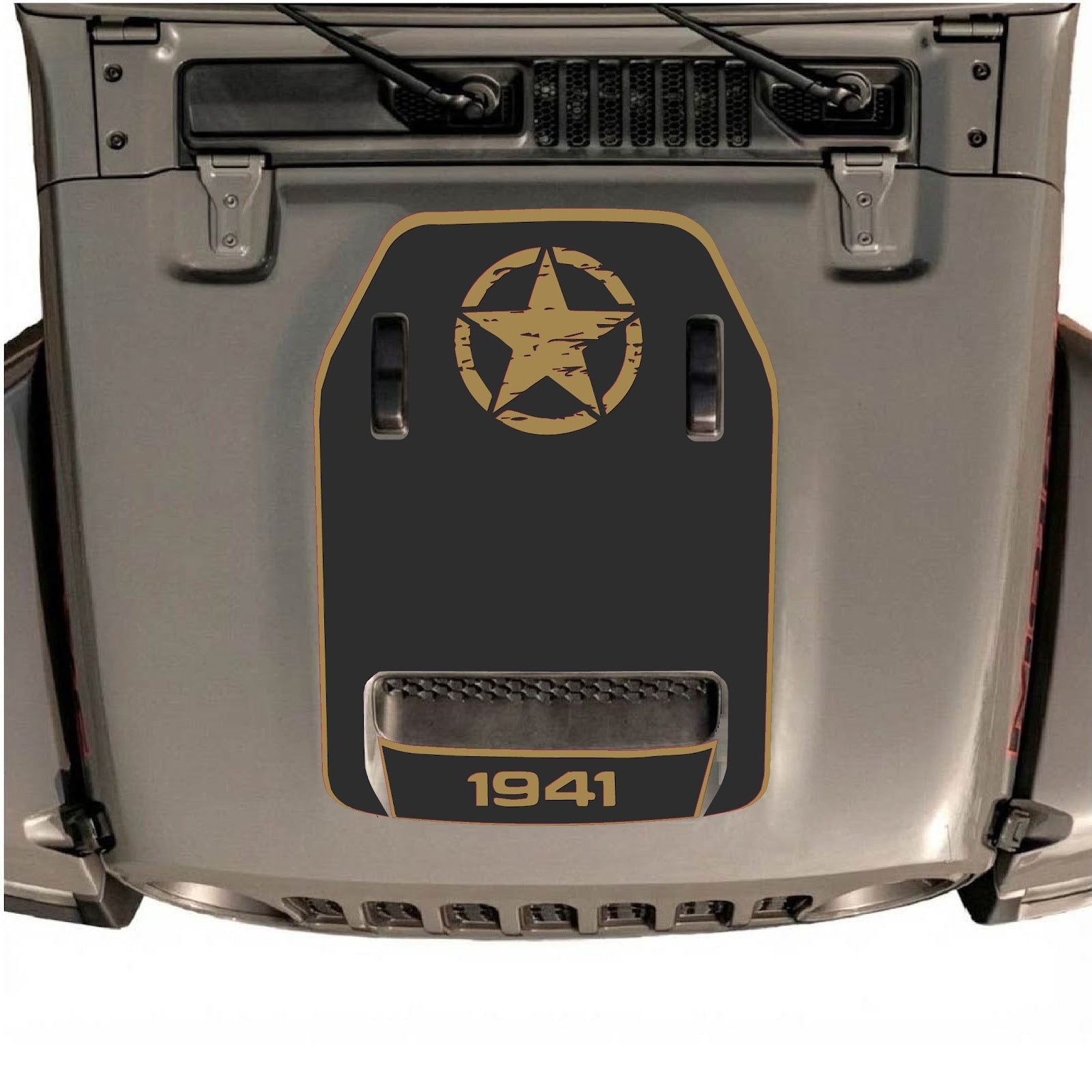 CarCode hood decal for Jeep Wrangler JL/JLU Rubicon 392 and Gladiator Mojave 2020-2026, stylish graphic design on vehicle hood.