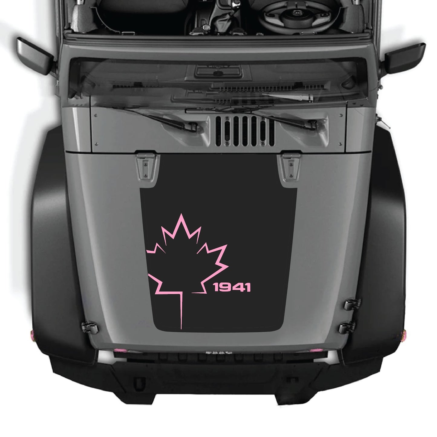 CarCode hood decal for Jeep Wrangler JK/JKU 2007-2018, Style #10, with black and white graphic design on the vehicle's hood