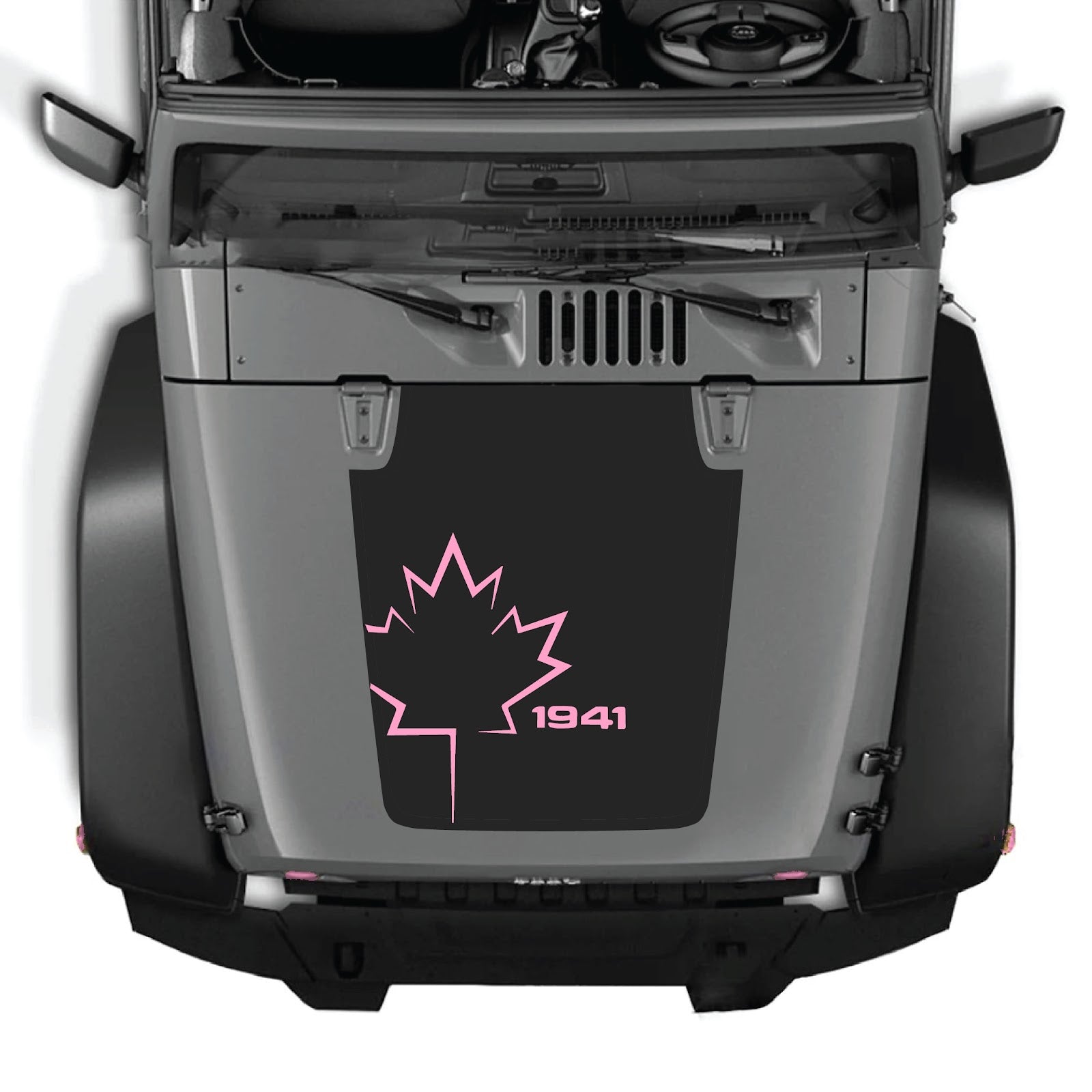 CarCode hood decal for Jeep Wrangler JK/JKU 2007-2018, Style #10, with black and white graphic design on the vehicle's hood