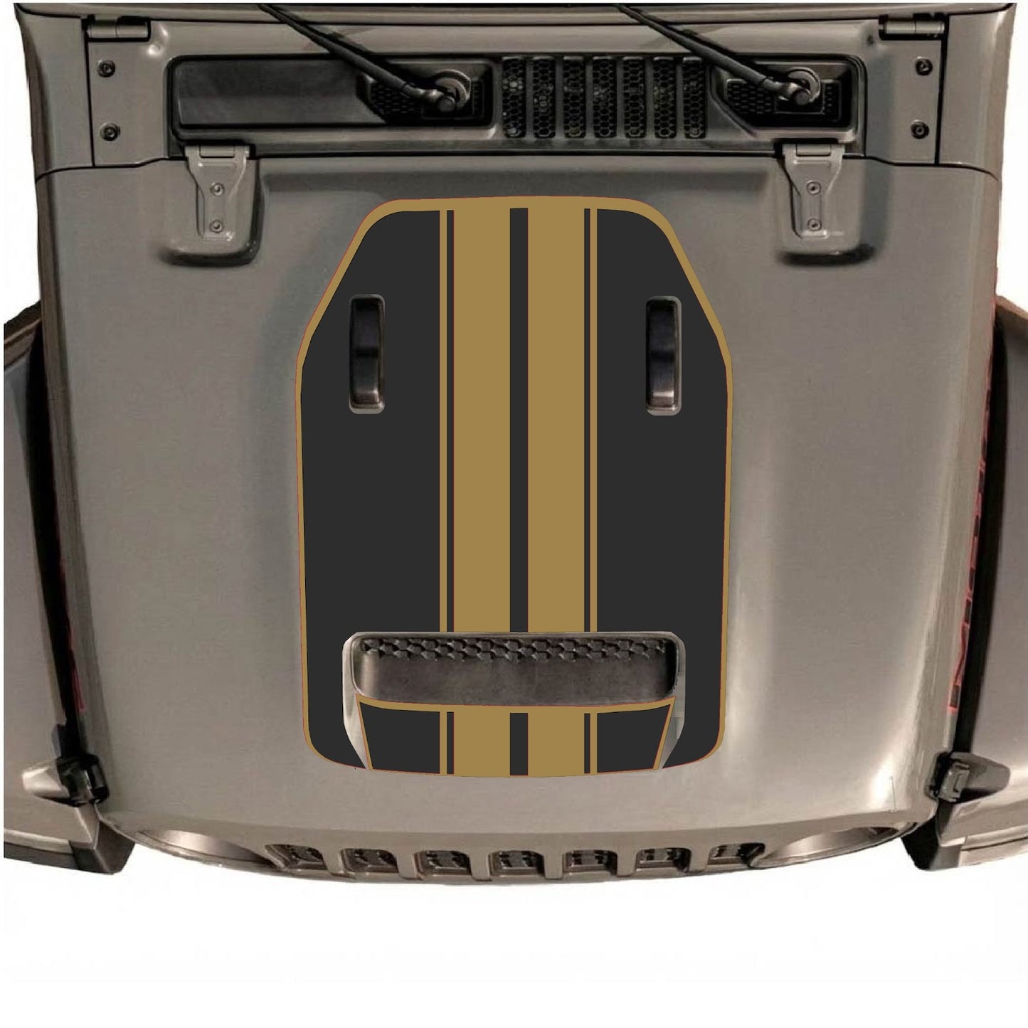 CarCode hood decal for Jeep Wrangler JL/JLU Rubicon 392 and Gladiator Mojave 2020-2026, style #11, shown on vehicle hood.