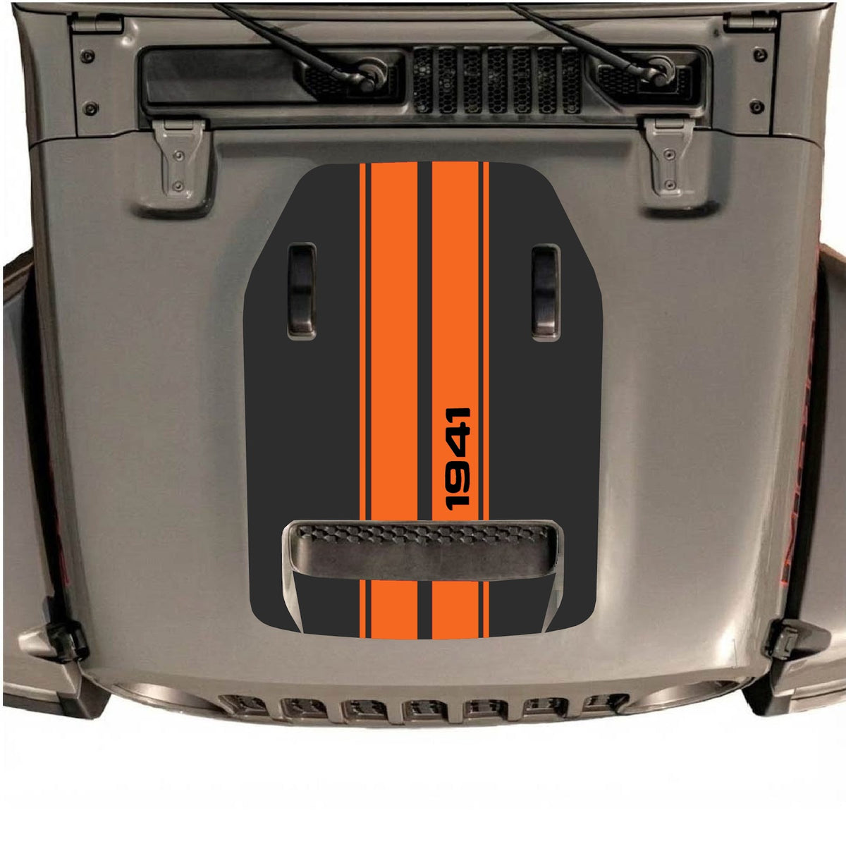 Autocollant de capot CarCode pour Jeep Wrangler JL/JLU Rubicon 392 et Gladiator Mojave 2020-2026, style #08, appliqué sur le capot du véhicule.