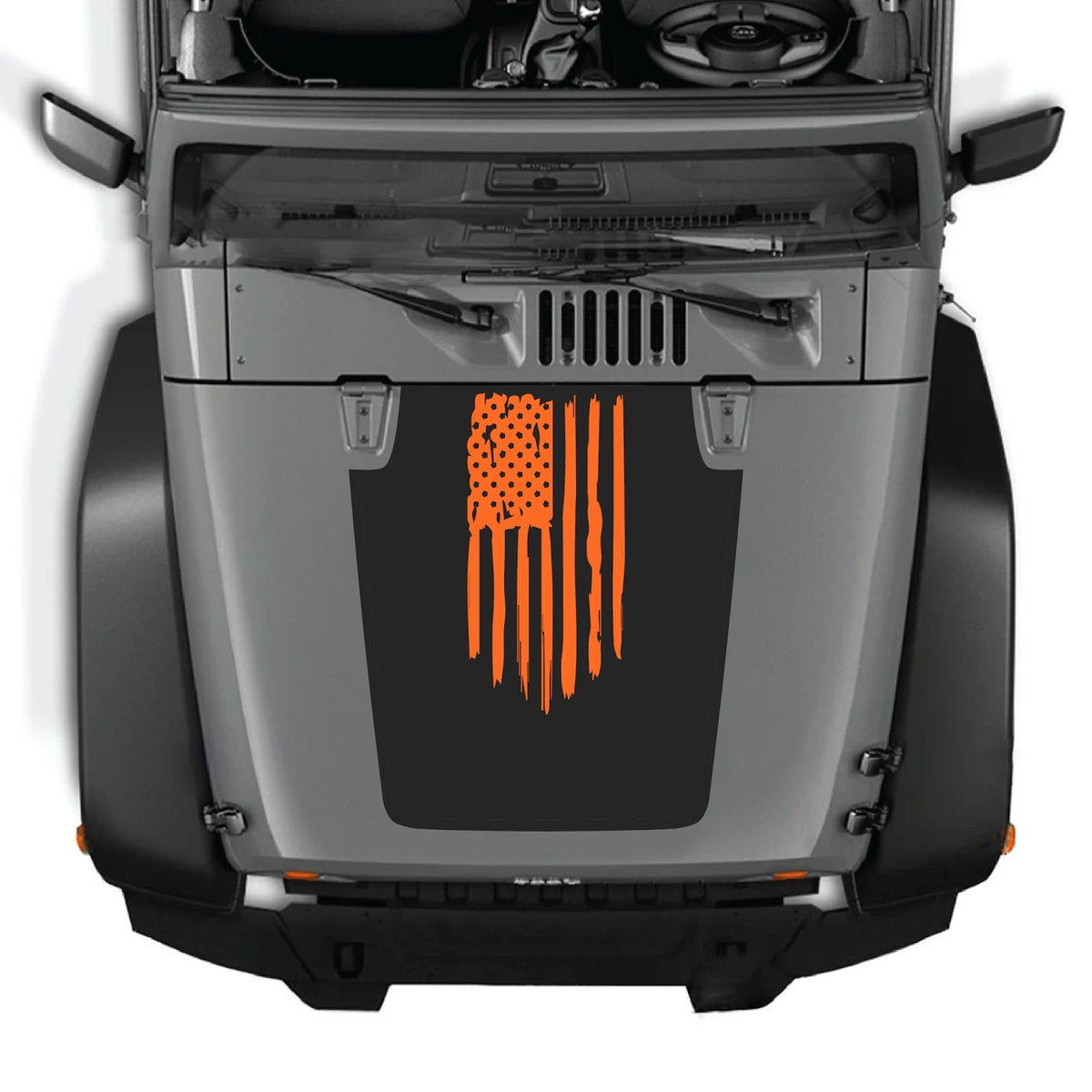 Jeep Wrangler JK/JKU hood decal by CarCode in Style #03, black graphic design applied to the vehicle hood.