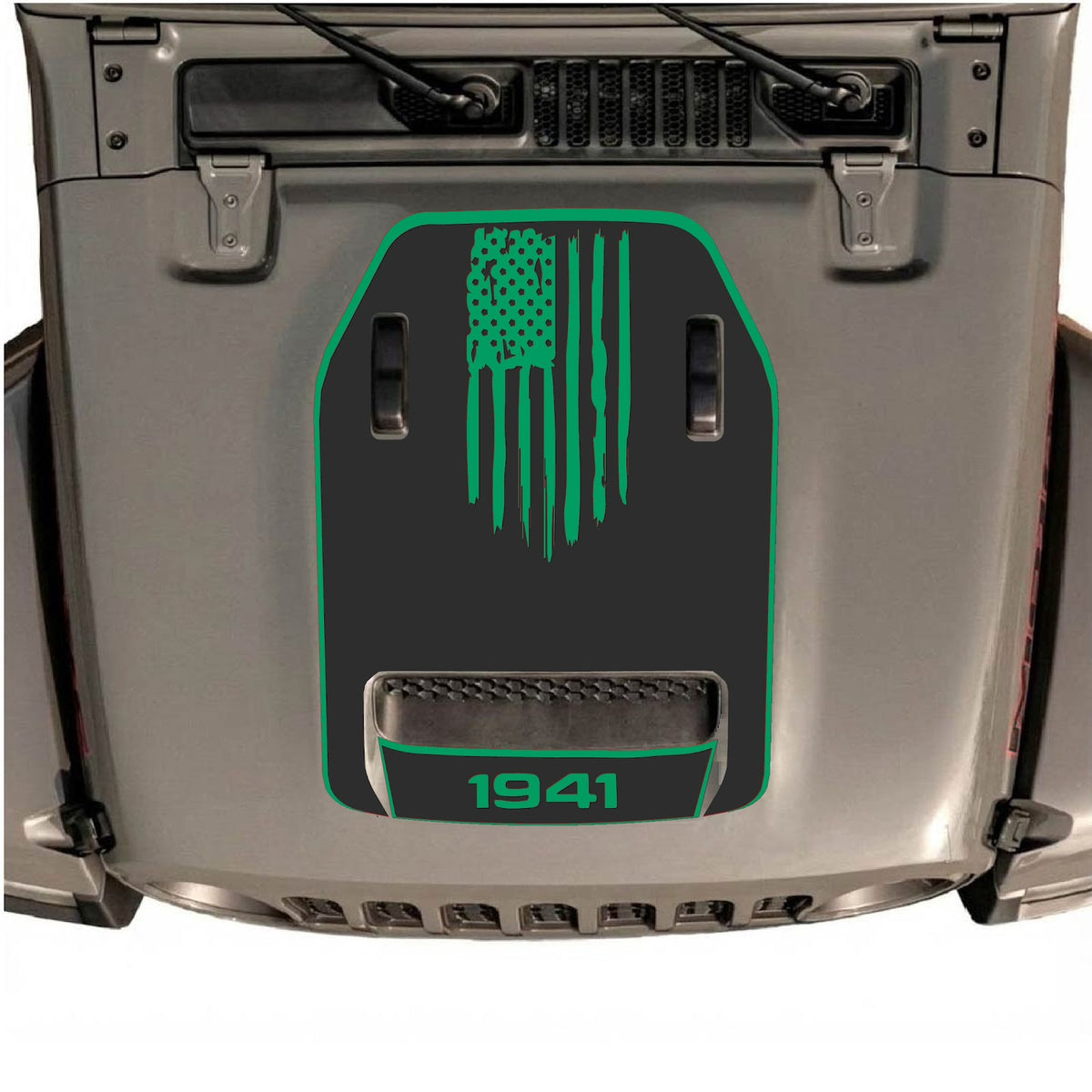 CarCode hood decal for Jeep Wrangler JL/JLU Rubicon 392 and JT Gladiator Mojave 2020-2026, style #29, shown on vehicle hood.