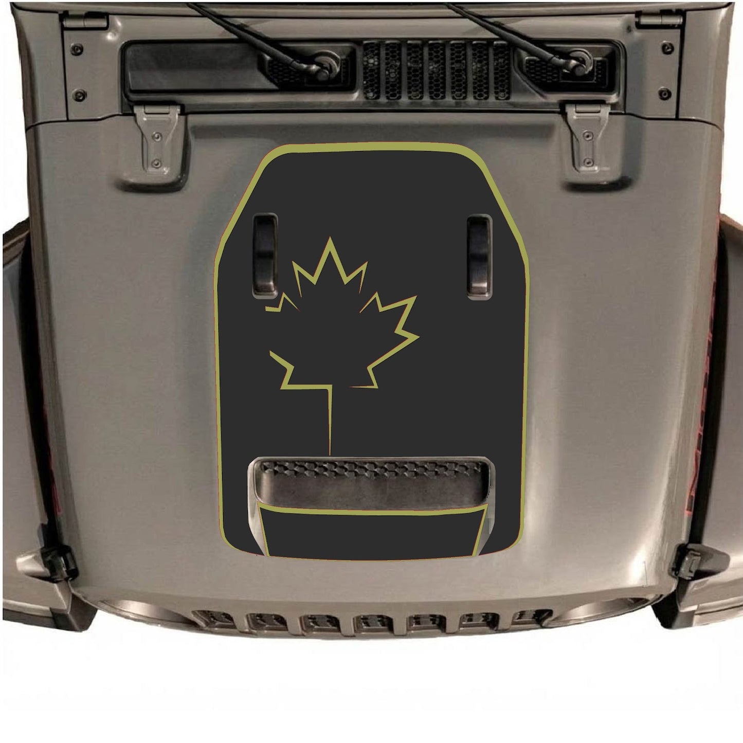 Jeep Wrangler JL/JLU Rubicon 392 and JT Gladiator Mojave hood decal by CarCode, style #23, featuring bold graphic design.