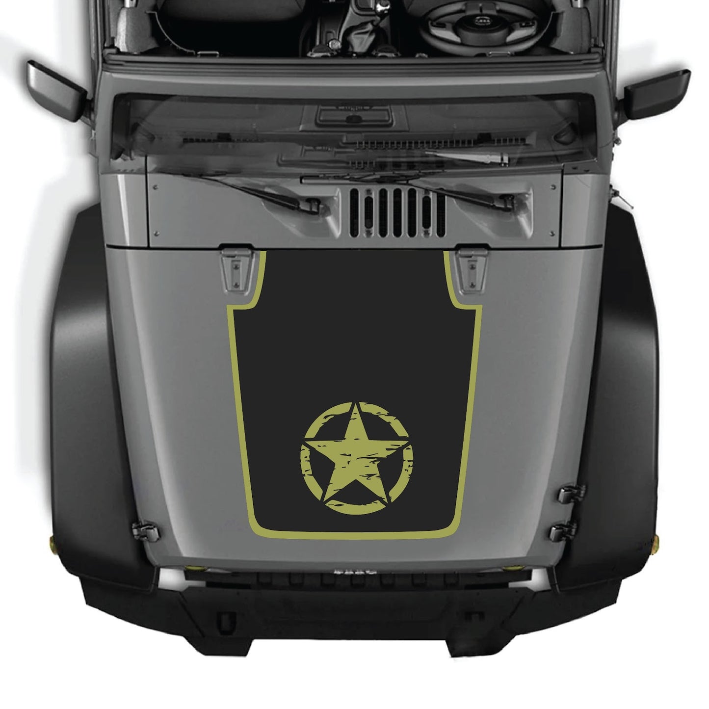 Jeep Wrangler JK/JKU hood decal by CarCode, Style #21, black and gray graphic design on vehicle hood for 2007-2018 models.