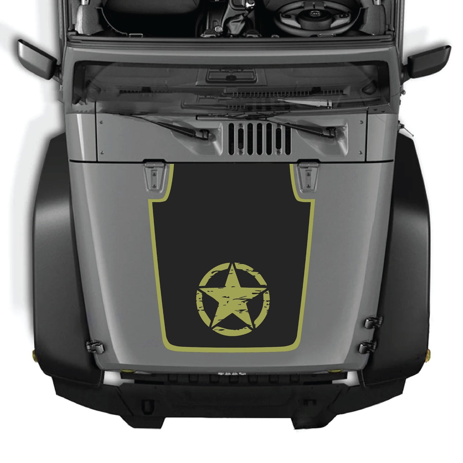 Jeep Wrangler JK/JKU hood decal by CarCode, Style #21, black and gray graphic design on vehicle hood for 2007-2018 models.