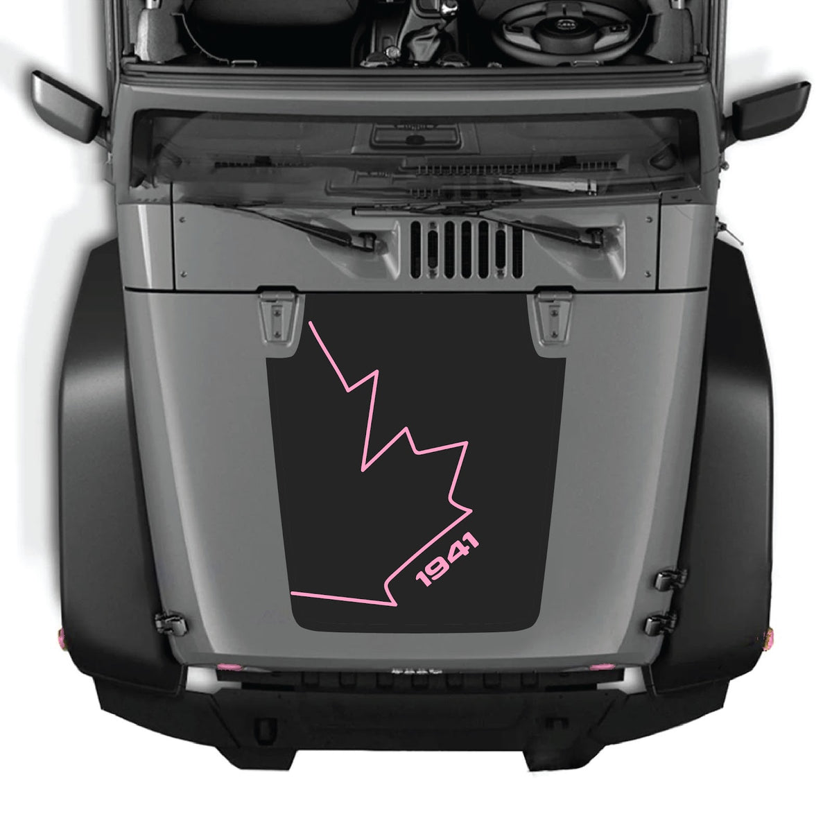 CarCode hood decal for Jeep Wrangler JK/JKU 2007-2018, style #08, shown applied on vehicle's hood with bold design