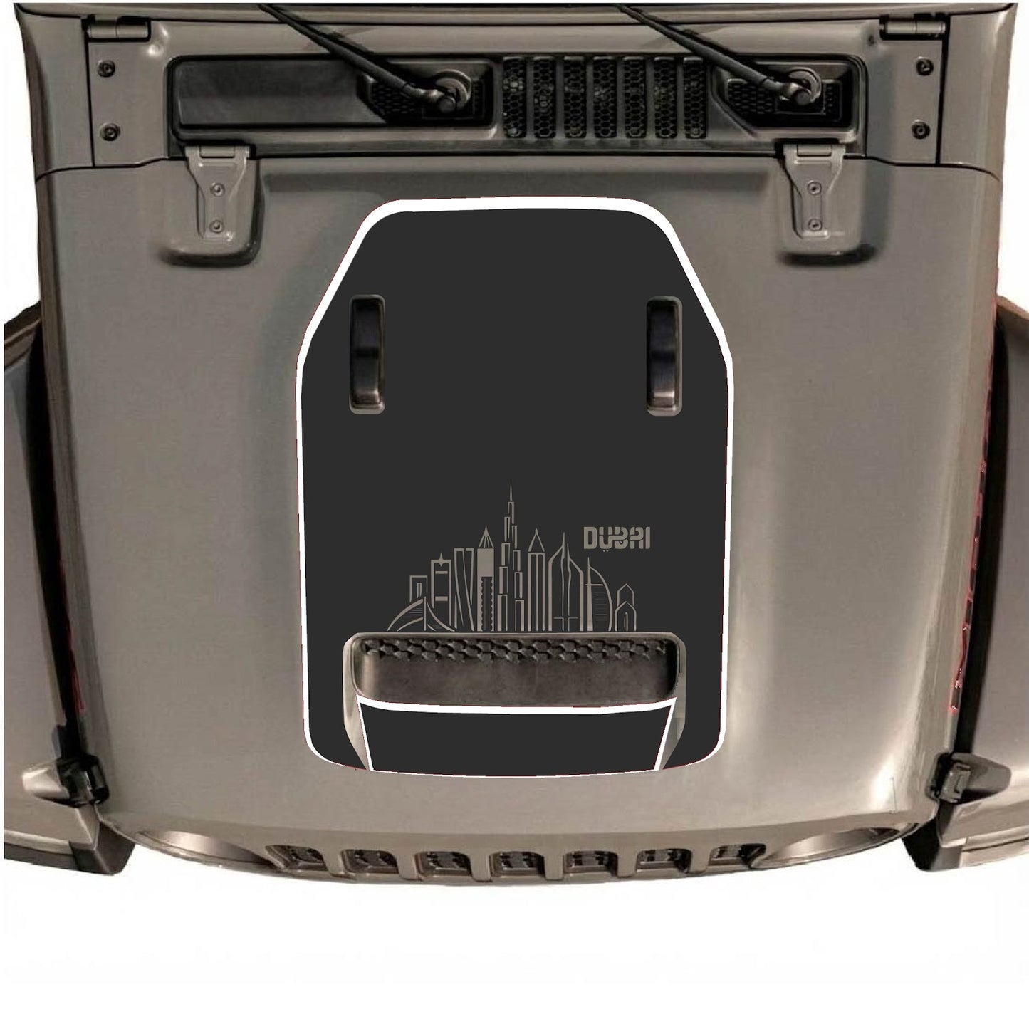 CarCode hood decal for Jeep Wrangler JL/JLU Rubicon 392 and JT Gladiator Mojave 2020-2026, style #75, shown on vehicle hood.