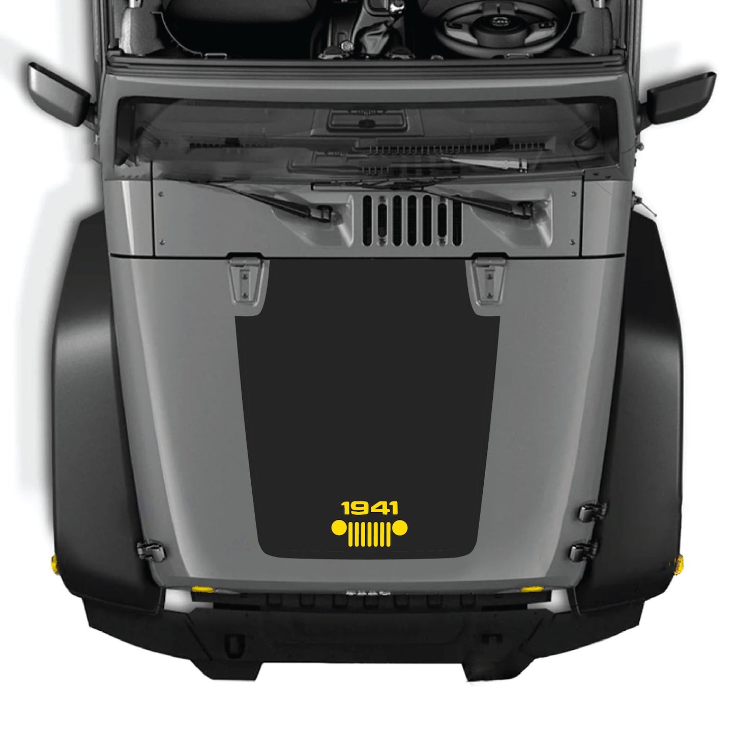 CarCode Jeep Wrangler JK/JKU hood decal, Style #53, black and white graphic design on vehicle hood for 2007-2018 models.