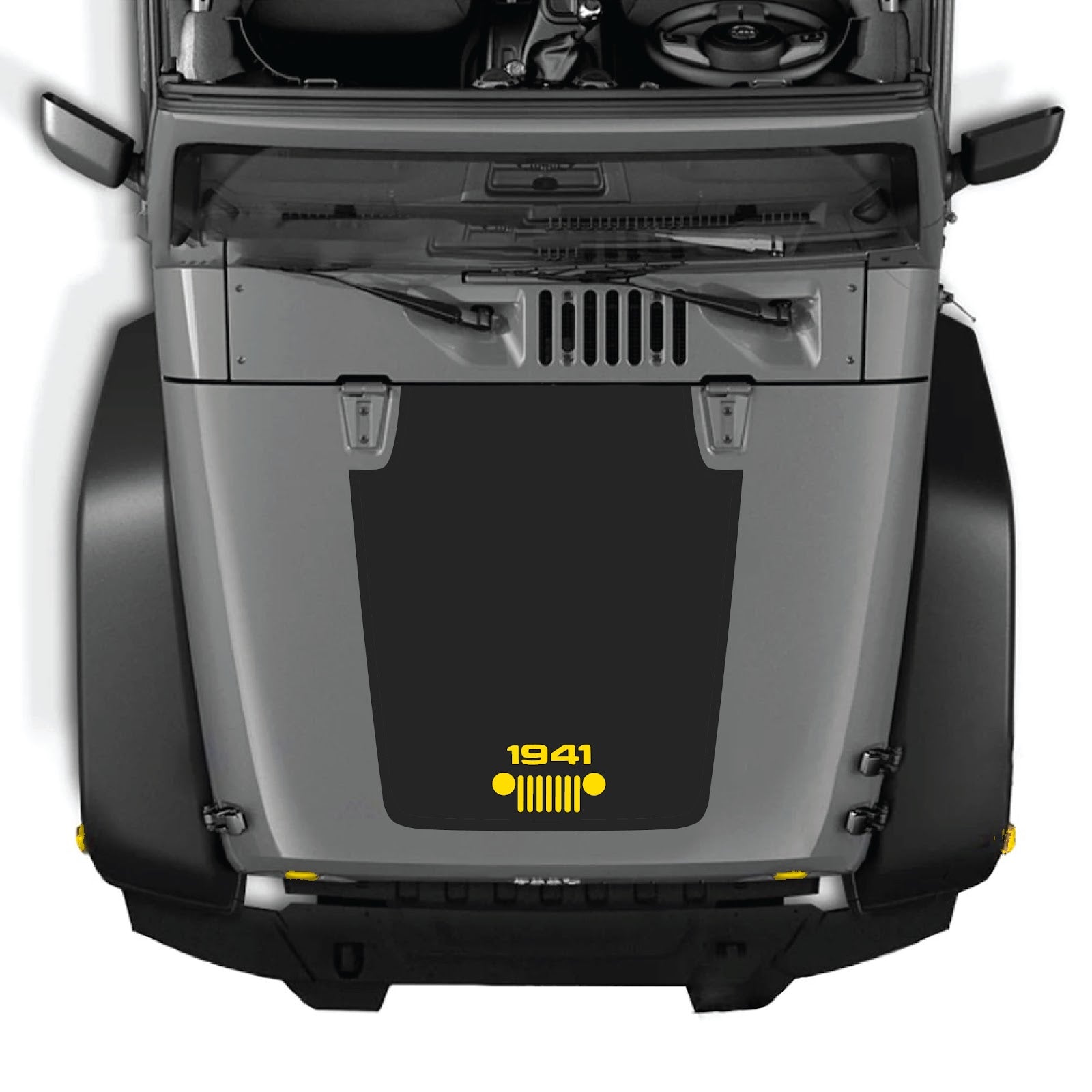 CarCode Jeep Wrangler JK/JKU hood decal, Style #53, black and white graphic design on vehicle hood for 2007-2018 models.