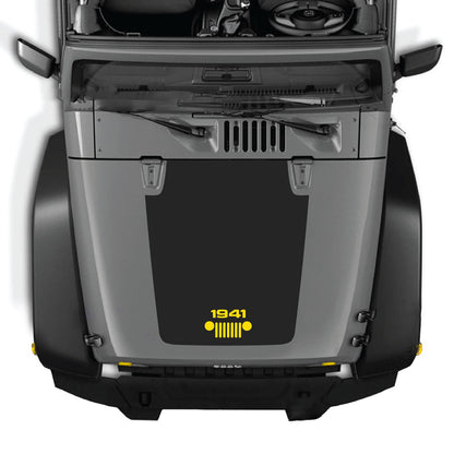 CarCode Jeep Wrangler JK/JKU hood decal, Style #53, black and white graphic design on vehicle hood for 2007-2018 models.