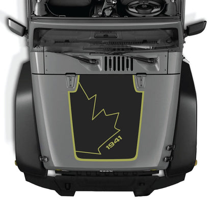 CarCode hood decal for Jeep Wrangler JK/JKU 2007-2018, style #16, showing the black and gray decal design on the vehicle's hood.
